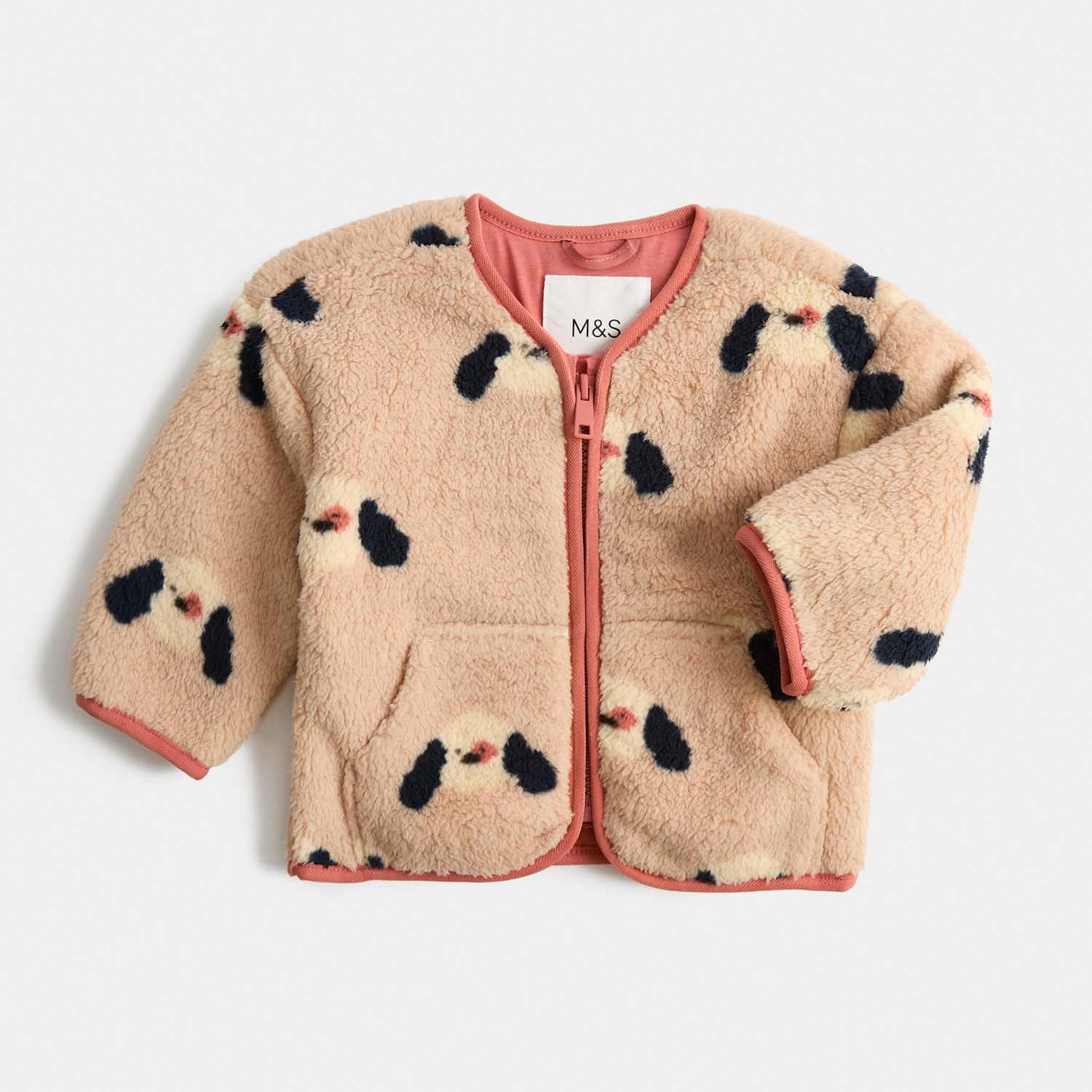 M&S Boys Borg Dog Jacket (0-5 Yrs) - 2-3 Years - Cream Mix