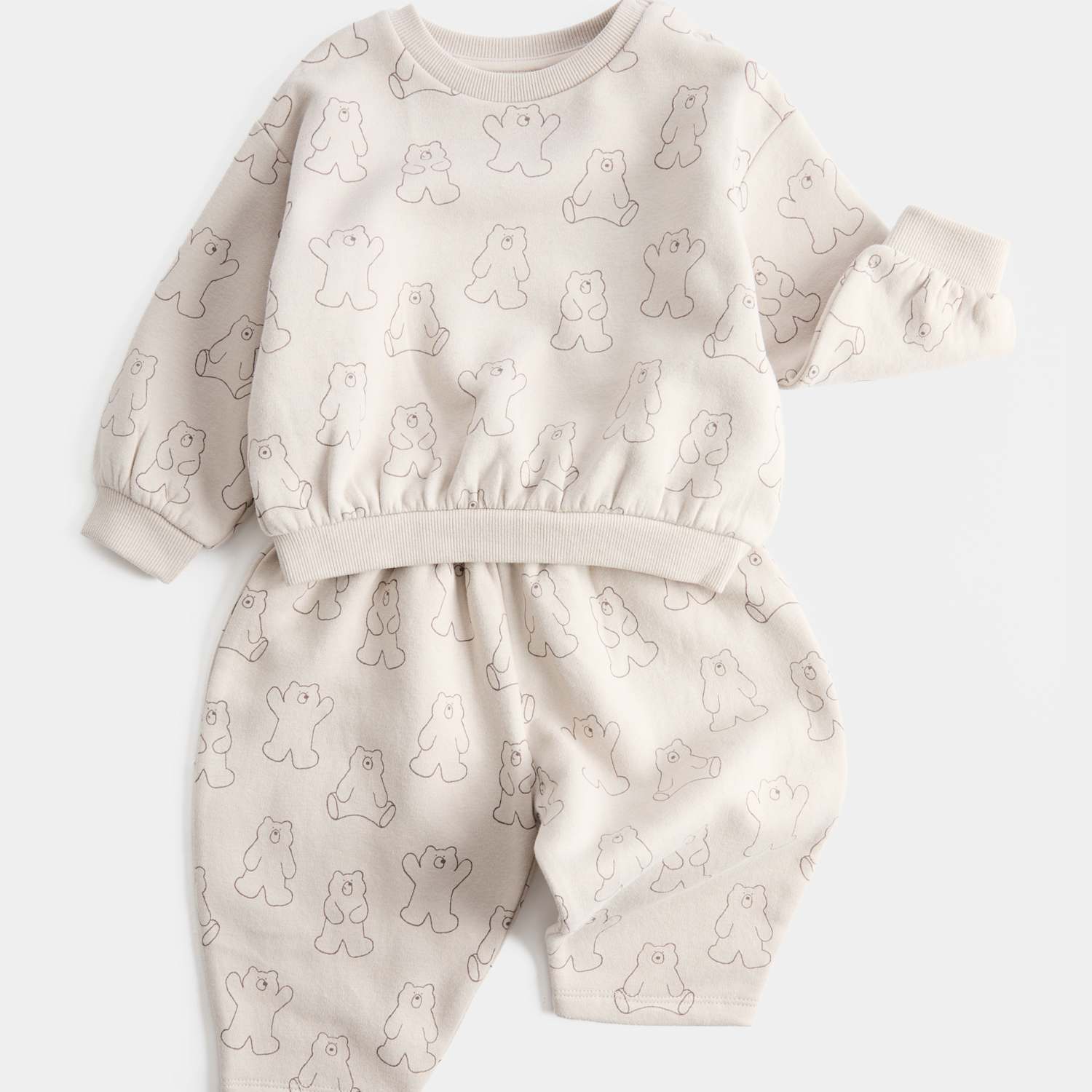 M&S Boys 2 Piece Cotton Rich Bear Top & Bottom Set (0-5 Yrs) - 2-3 Years - Cream Mix