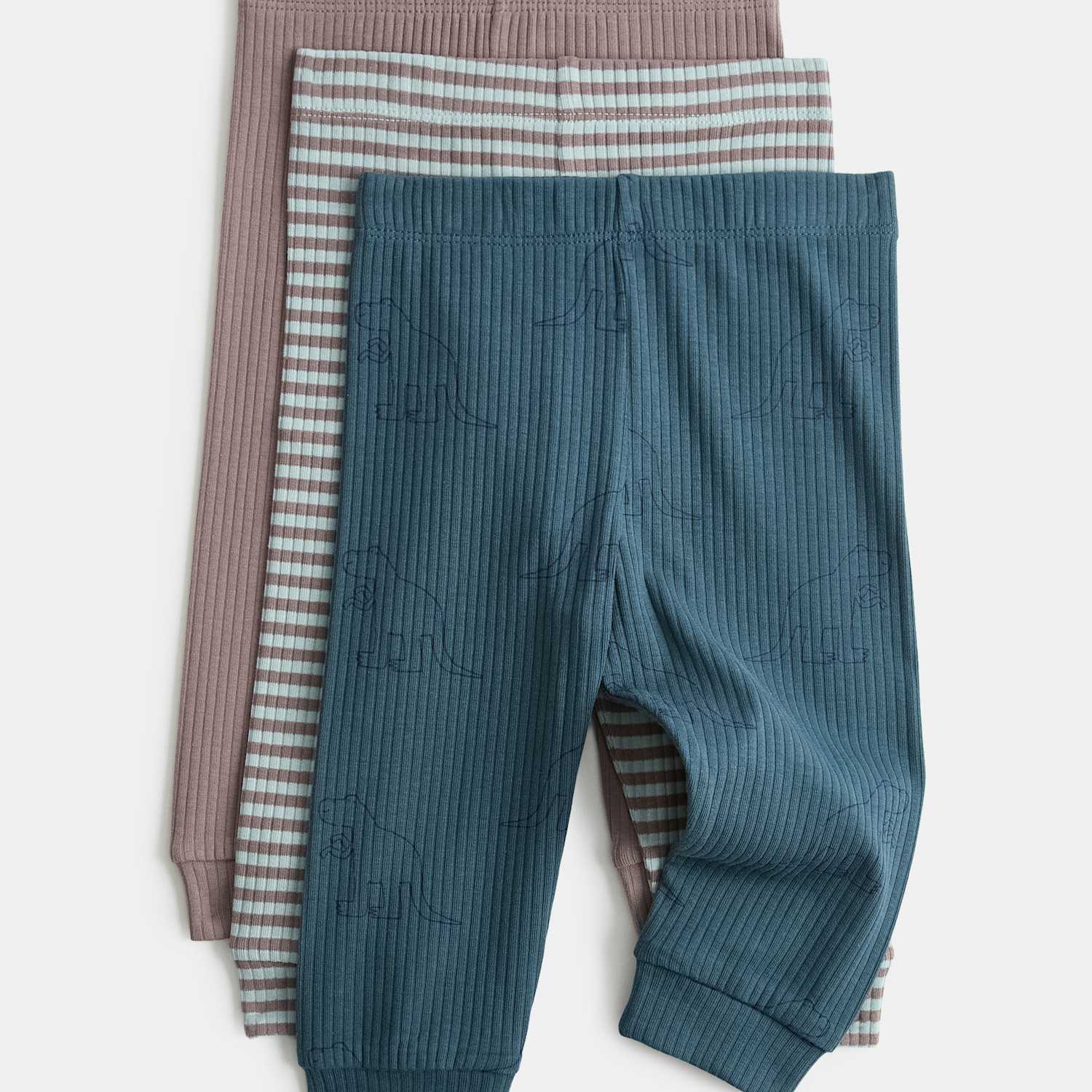 M&S Boys 3 Pack Cotton Rich Dino Leggings (0-4 Yrs) - 0-3 Months - Blue Mix