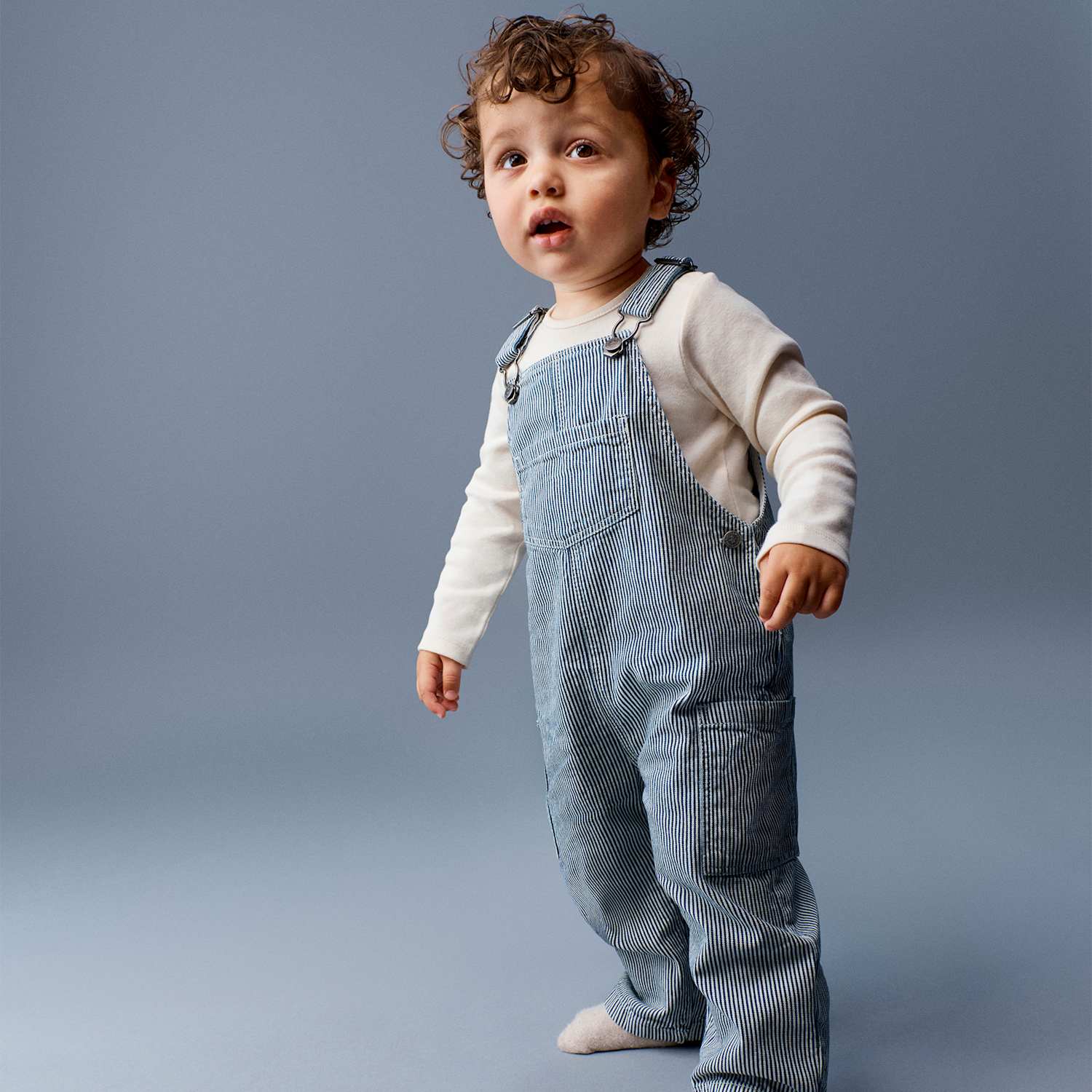 M&S Boys 2 Piece Ticking Stripe Dungaree Outfit (0-3 Yrs) - 3-6 Months - Blue