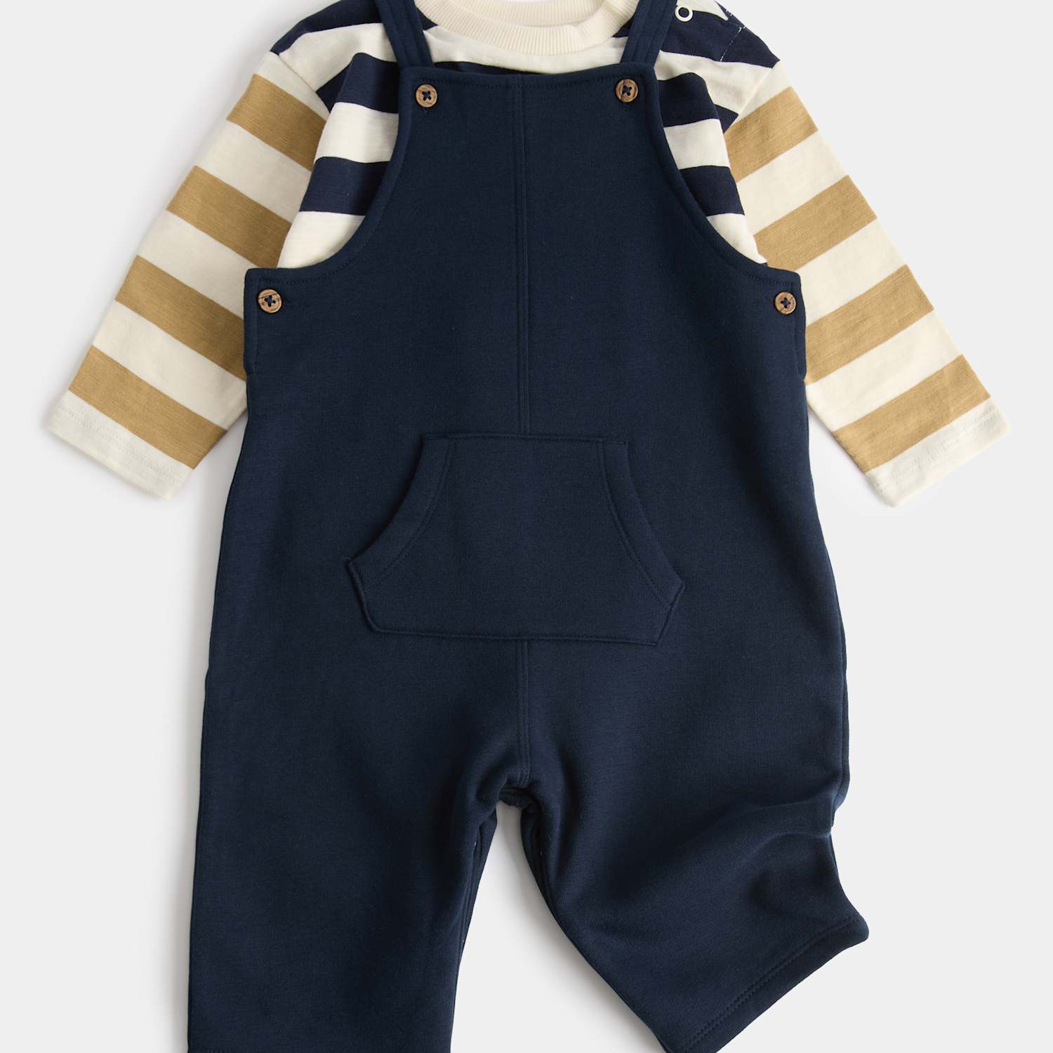 M&S Boys Jersey Dungaree Outfit (0-3 Yrs) - 9-12 Months - Navy Mix