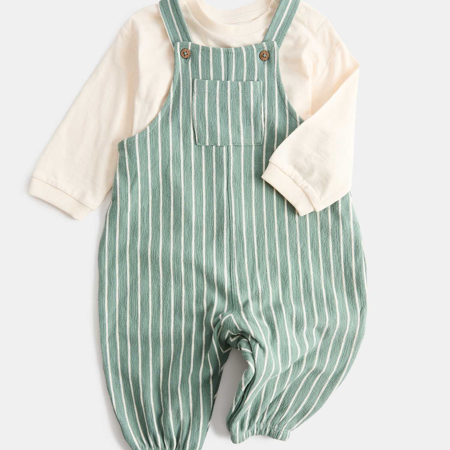 M&S Boys 2 Piece Pure Cotton Jersey Dungarees Outfit (0-3 Yrs) - 2-3 Years - Green Mix