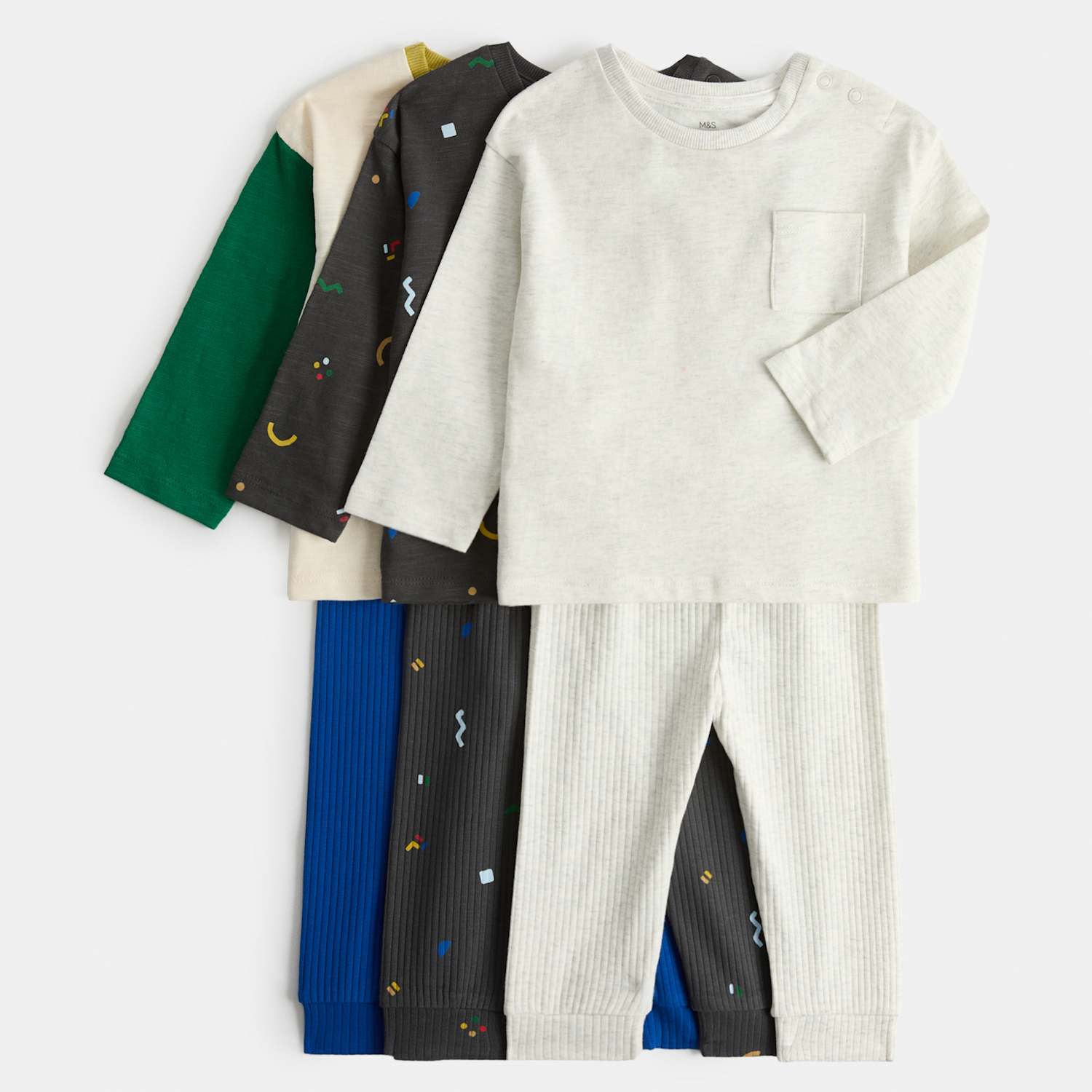 M&S Boys 6 Pack Cotton Rich Top & Leggings Sets (0 Mths-3 Yrs) - 18-24 Months - Charcoal Mix