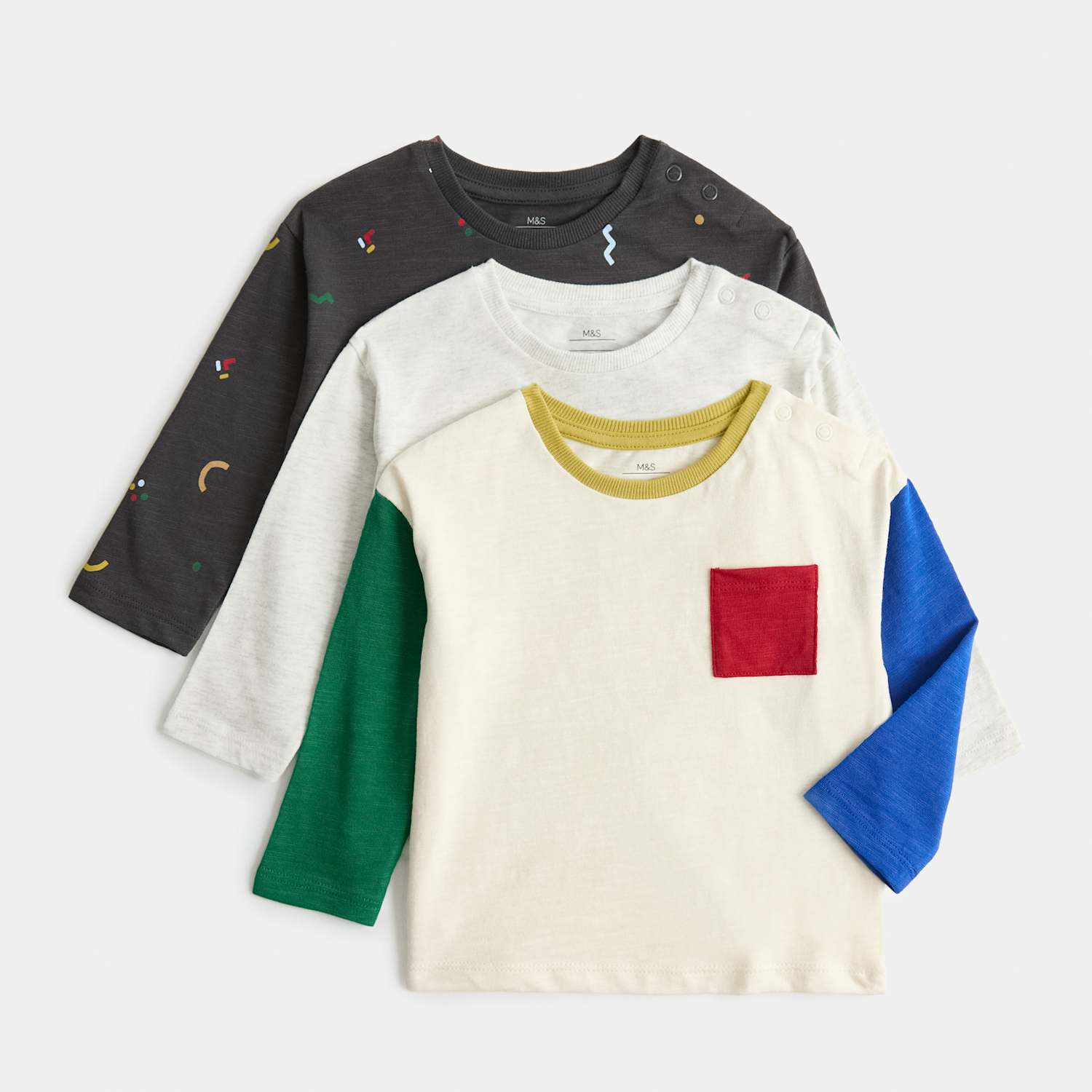 M&S Boys 3 Pack Pure Cotton Abstract Tops (0-5 Yrs) - 4-5 Years - Charcoal Mix