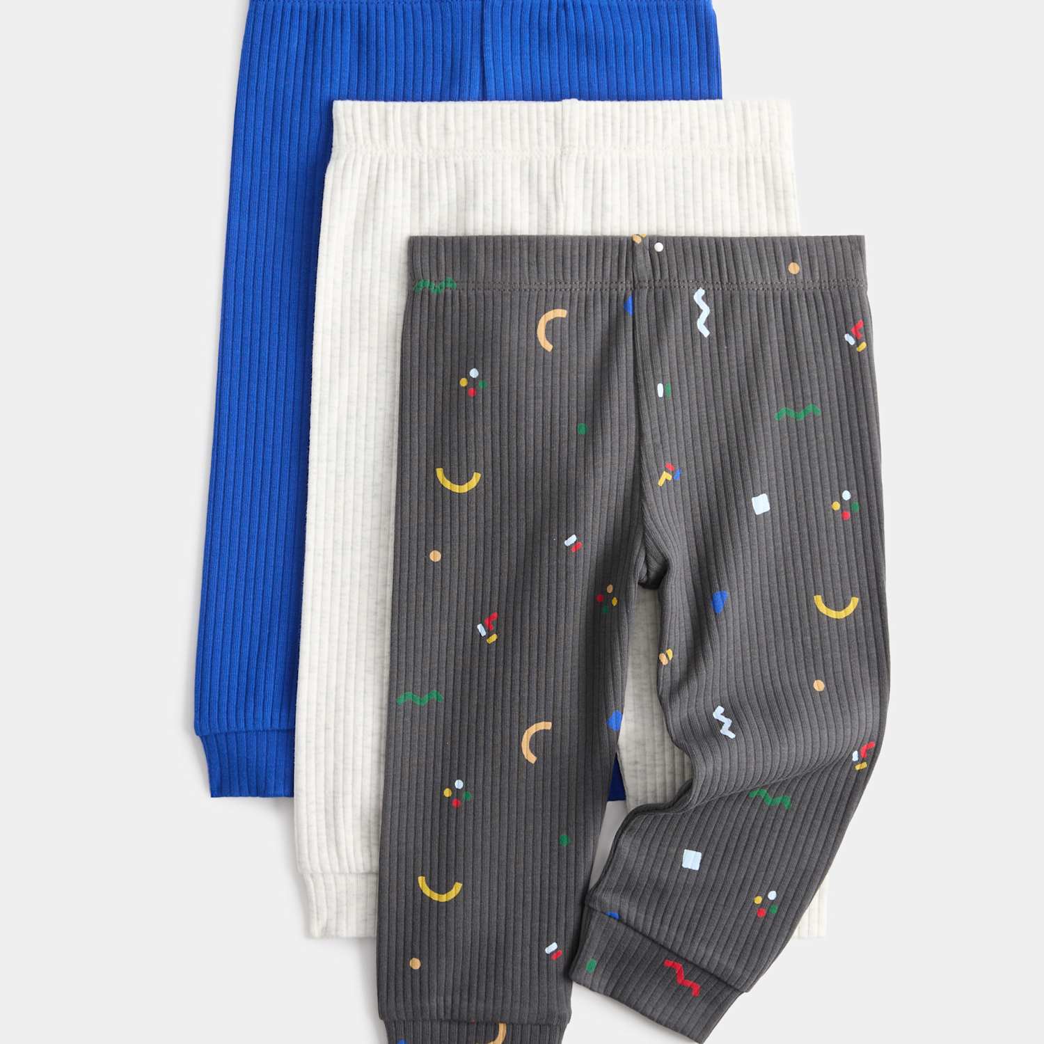 M&S Boys 3 Pack Cotton Rich Abstract Ribbed Leggings (0 Mths-4 Yrs) - 2-3 Years - Charcoal Mix