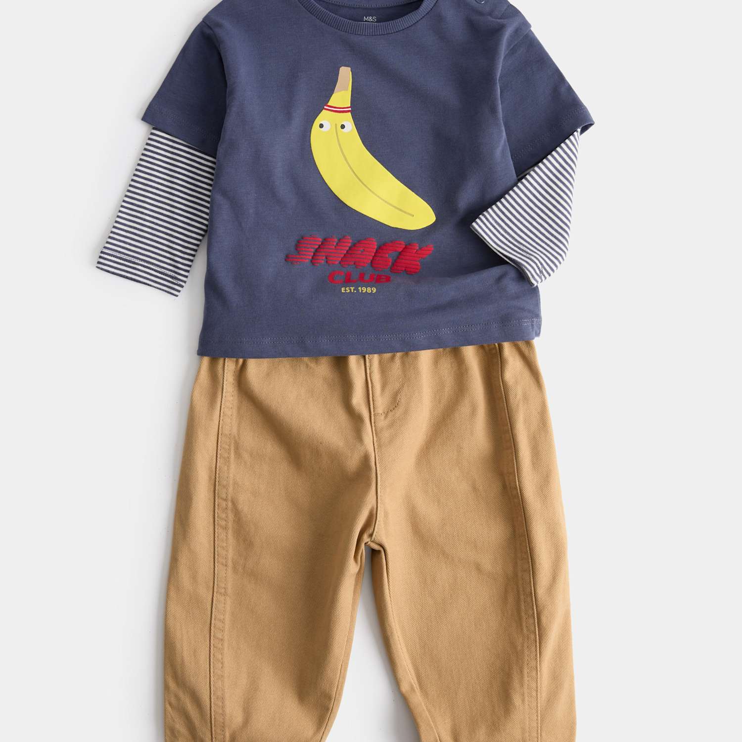 M&S Boys 2 Piece Pure Cotton Top & Bottom Outfit (0-5 Yrs) - 4-5 Years - Navy Mix