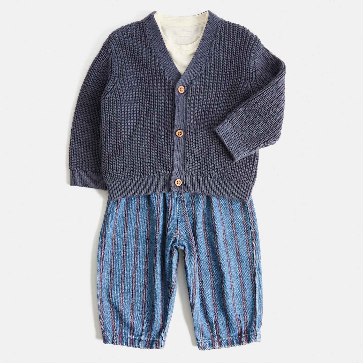 M&S Boys 3 Piece Pure Cotton Outfit (0-5 Yrs) - 4-5 Years - Navy Mix
