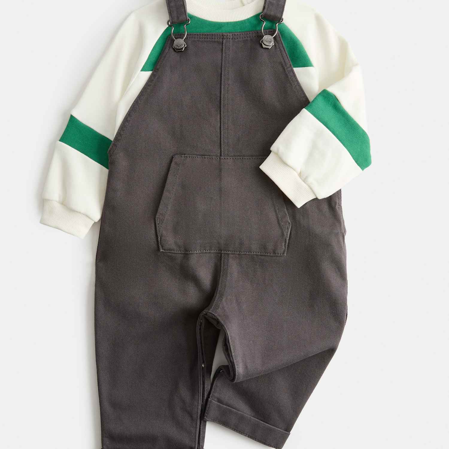 M&S Boys 2 Piece Cotton Dungaree & Sweatshirt Outfit (0-3 Yrs) - 9-12 Months - Grey