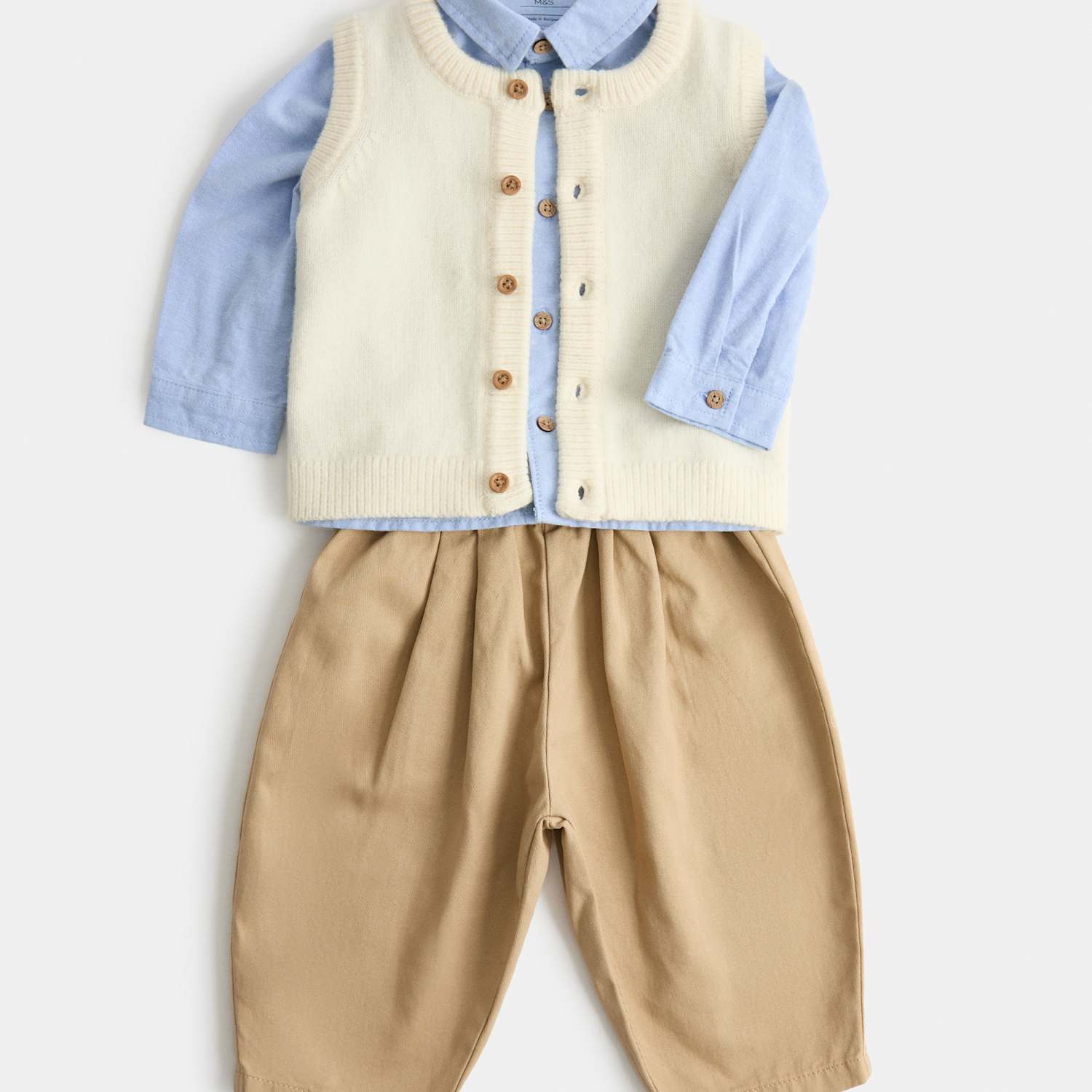 M&S Boys Three Piece Knit and Chino Outfit - 12-18 Months - Blue Mix