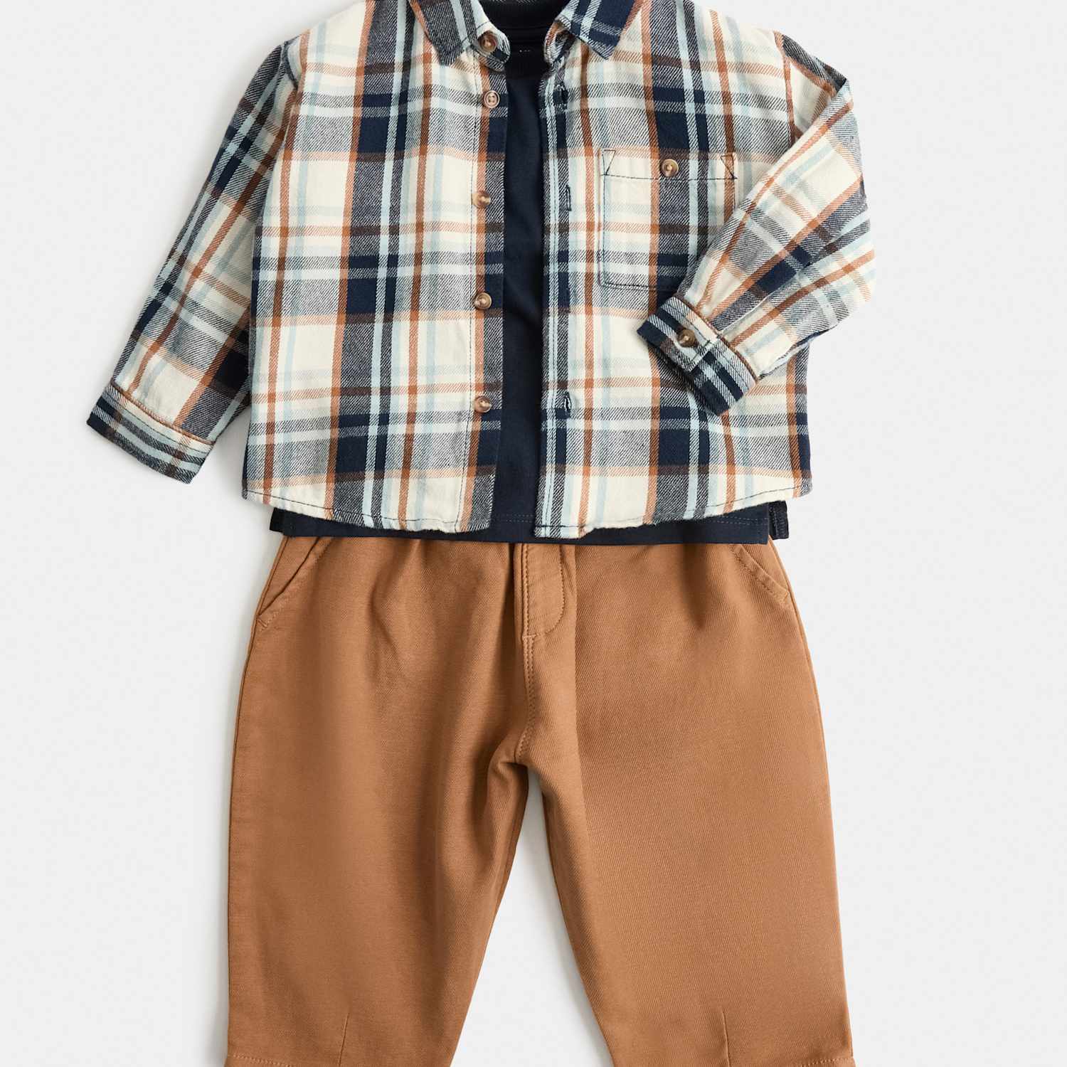 M&S Boys Cotton Check Shirt and Chino Outfit (0-5 Yrs) - 4-5 Years - Navy Mix