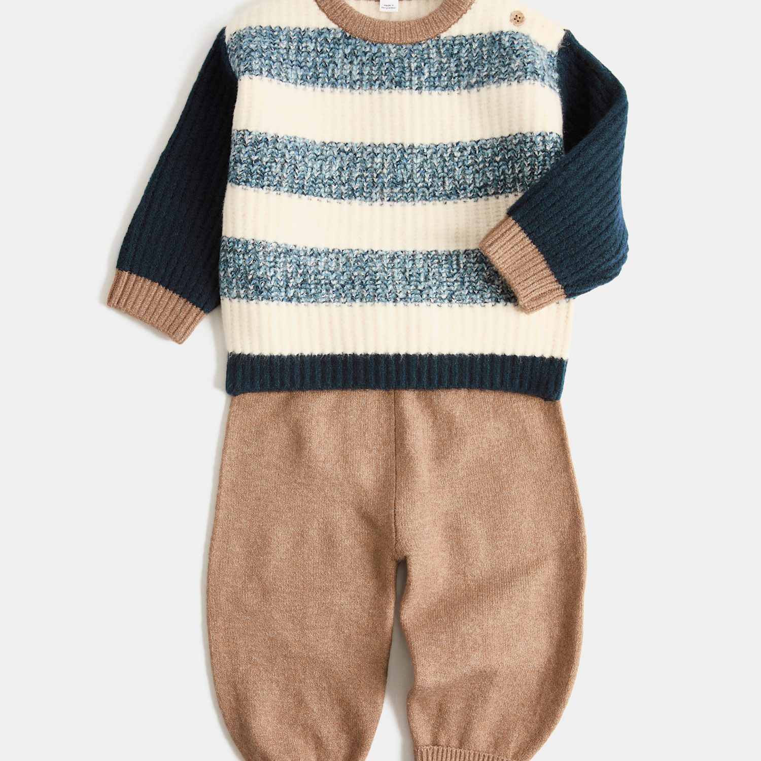 M&S Boys Knitted Striped Jumper and Jogger Outfit (0-3 Yrs) - 0-3 Months - Navy Mix