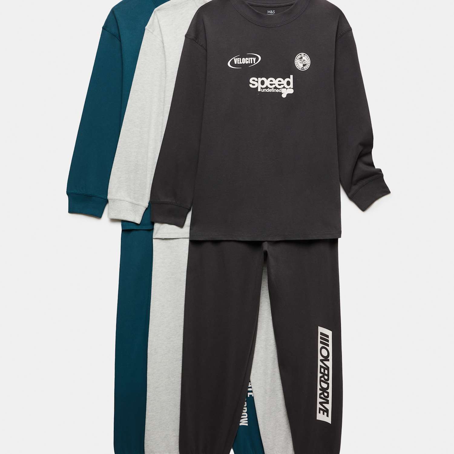 M&S Boys 3pk Pure Cotton Graphic Pyjama Set (1-16 Yrs) - 13-14 Years - Grey Mix