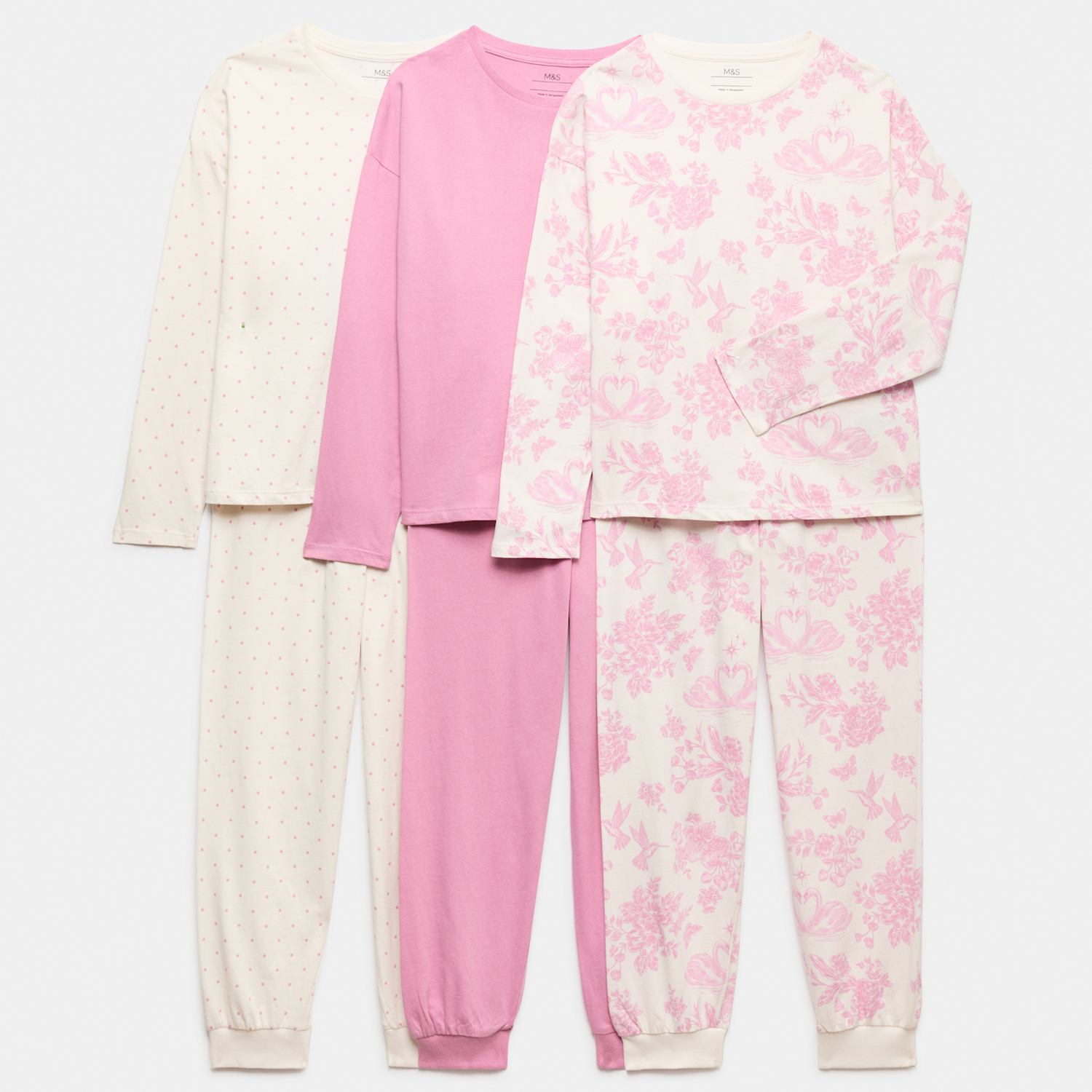 M&S Girls 3 Pack Floral Graphic Pyjama Sets (1-16 Yrs) - 3-4 Years - Pink Mix