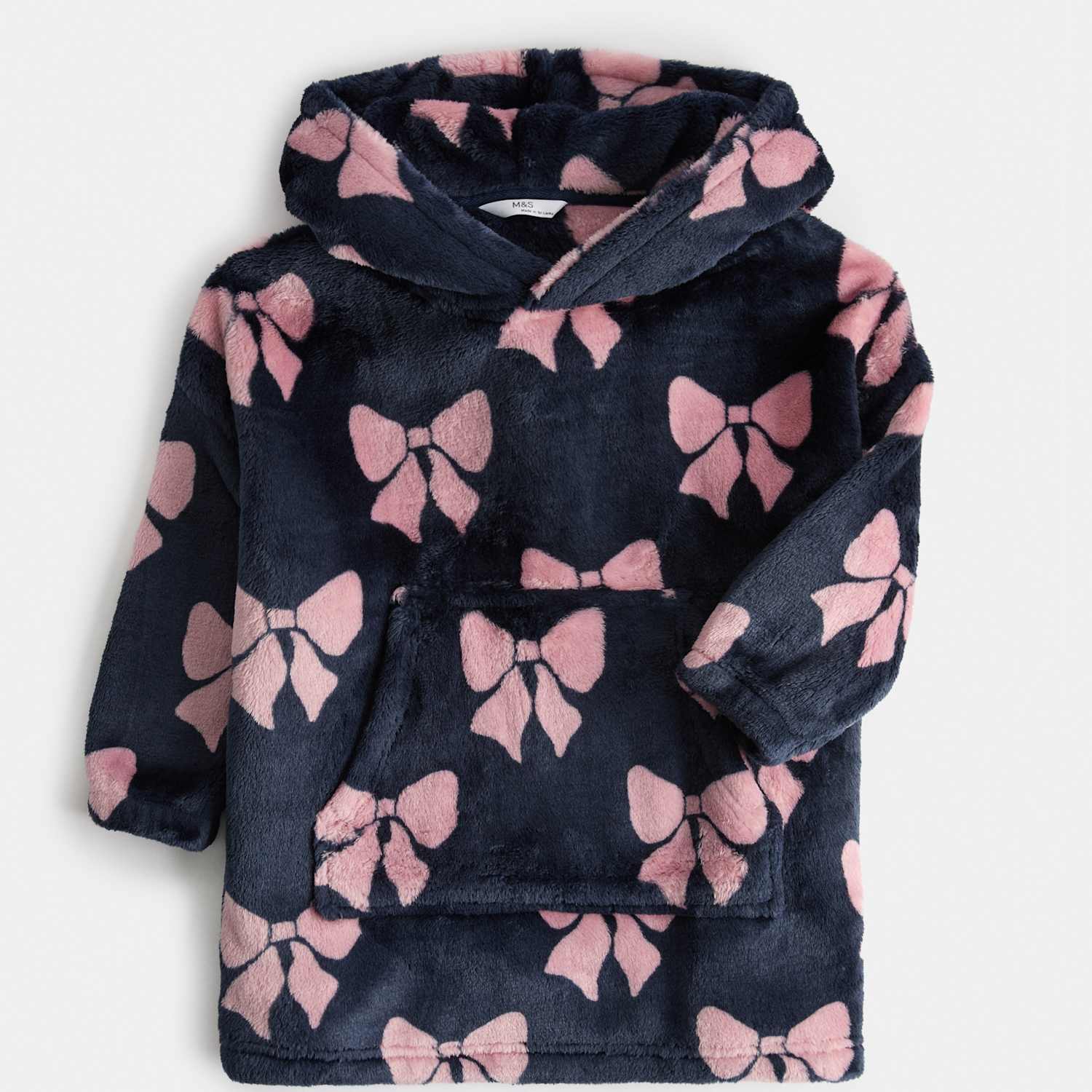 M&S Girls Fleece Bow Hoodie (3-16 Yrs) - 11-12 Years - Navy Mix