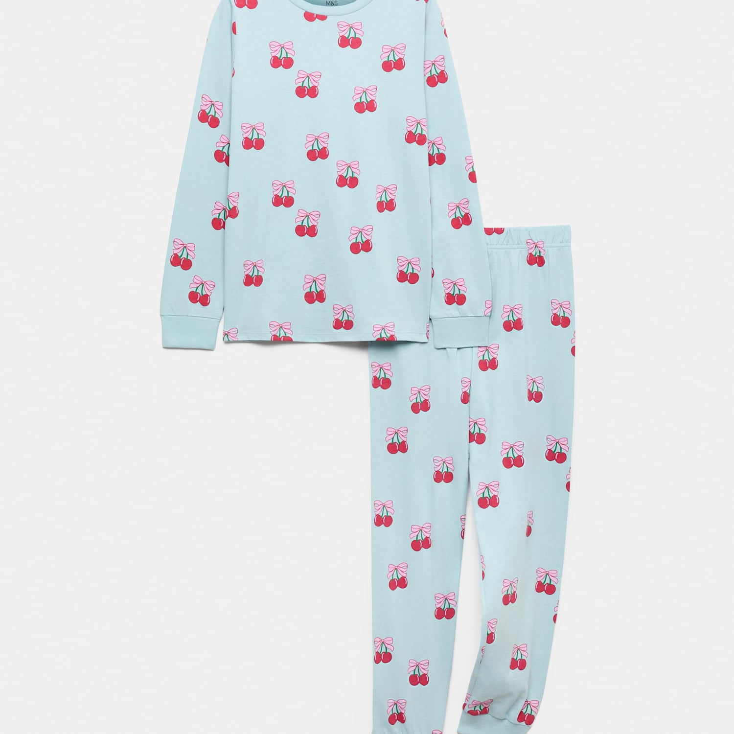 M&S Girls Pure Cotton Cherry Print Pyjamas (12 Mths - 16 Yrs) - 11-12 Years - Turquoise Mix