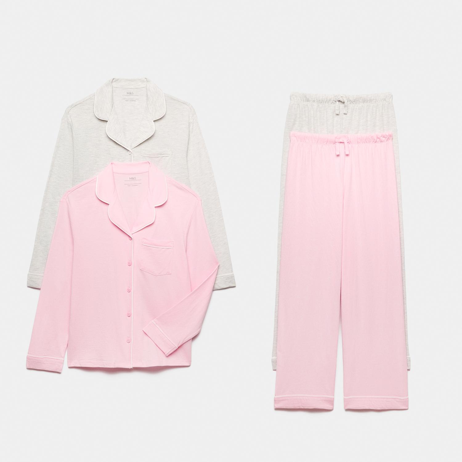 M&S Girls 2 Pack Cotton Blend Pyjama Sets (6-16 Yrs) - 6-7 Years - Pink Mix