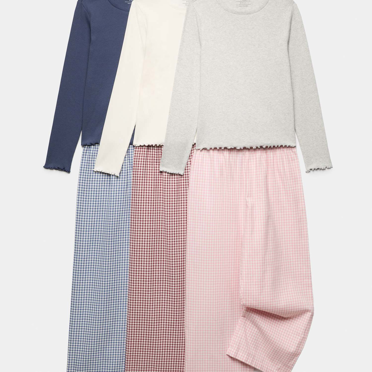 M&S Girls 3 Pack Ribbed Check Pyjama Sets (6-16 Yrs) - 8-9 Years - Multi