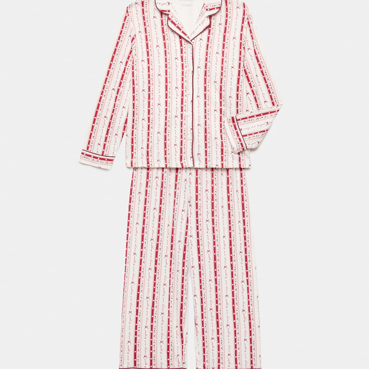 M&S Girls Cotton Blend Striped Revere Pyjama Set (3-16 Yrs) - 3-4 Years - Red Mix