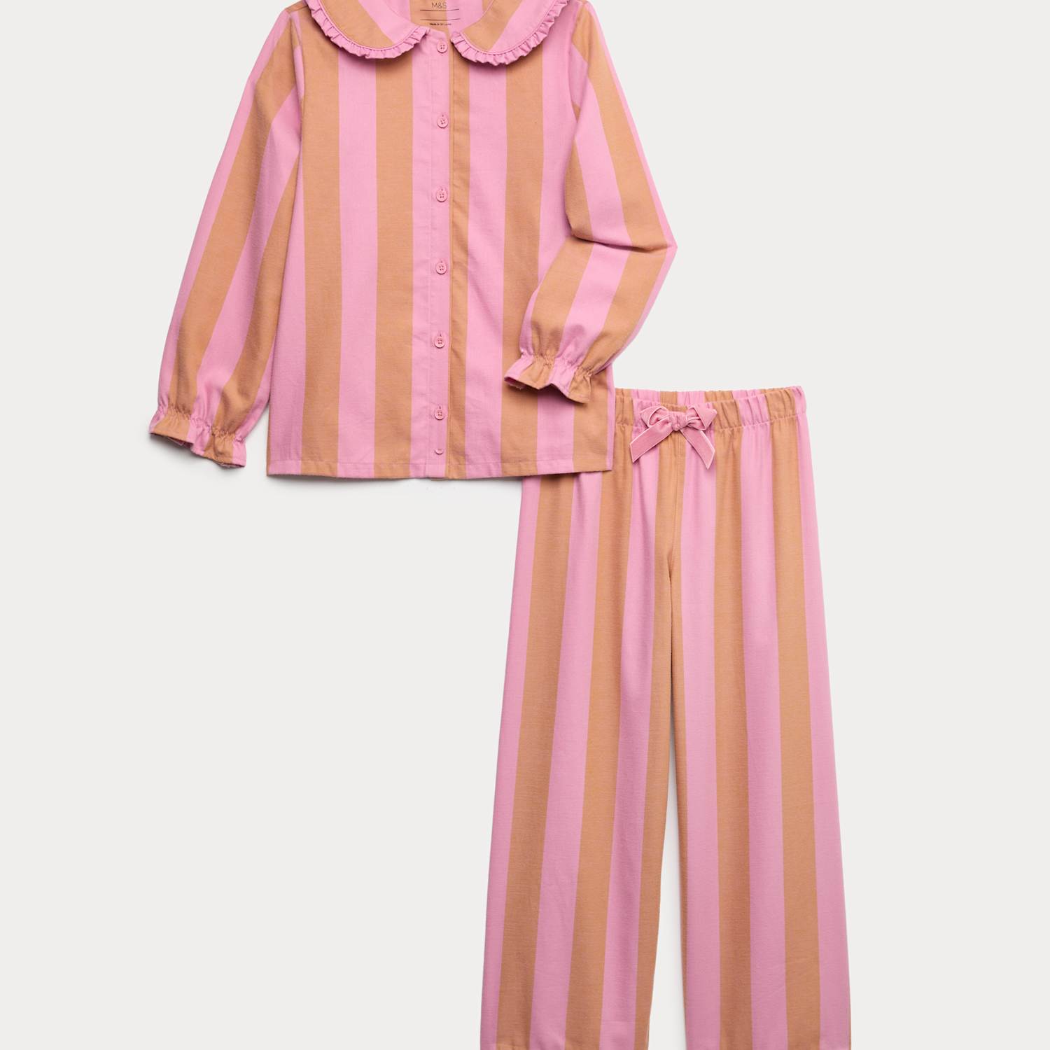M&S Girls Pure Cotton Striped Revere Pyjama Set (1-16 Yrs) - 11-12 Years - Pink Mix