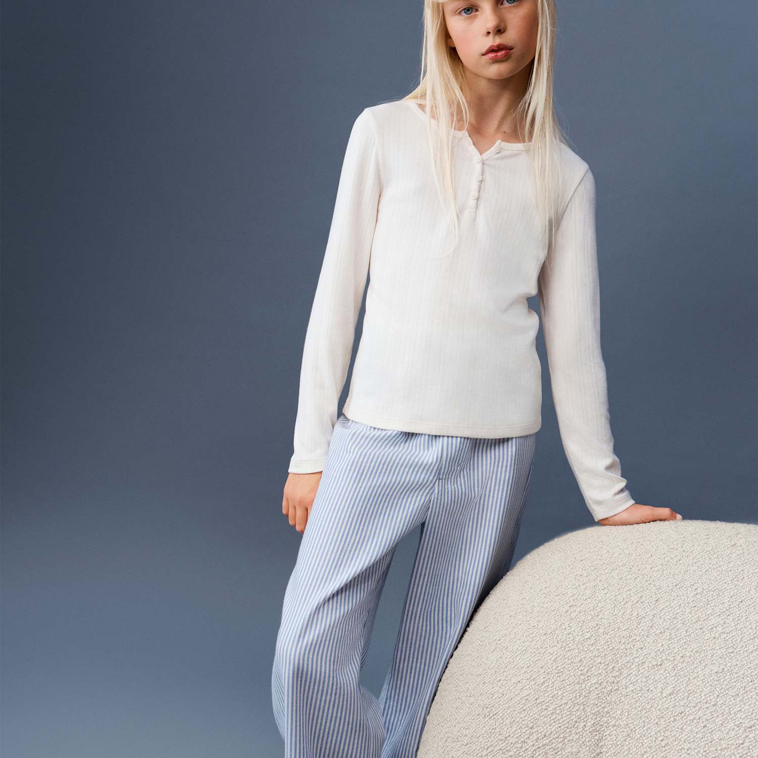 M&S Girls Pure Cotton Striped Pyjama Bottoms (6-16 Yrs) - 11-12 Years - Blue Mix