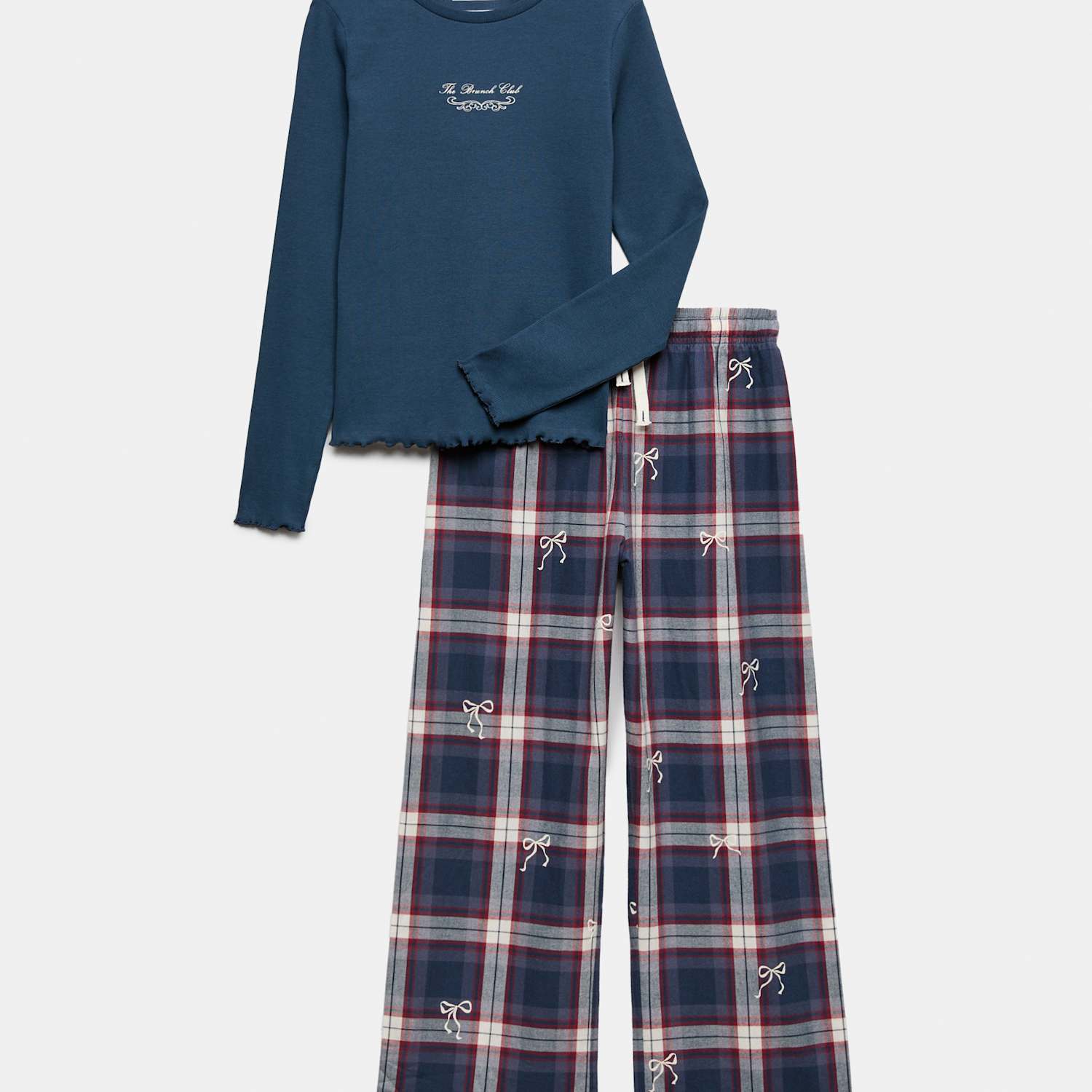 M&S Girls Cotton Rich Checked Pyjamas (6-16 Yrs) - 9-10 Years - Navy Mix