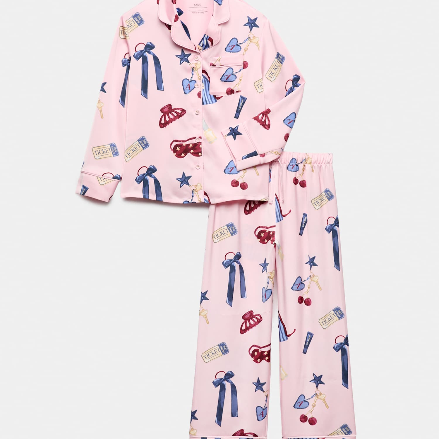 M&S Girls Sleepover Satin Pyjamas (6-16 Yrs) - 15-16 Years - Pink Mix