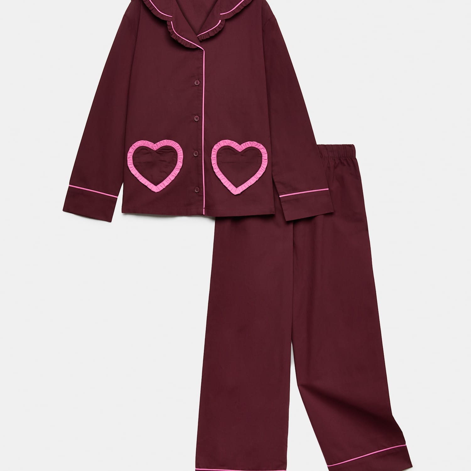M&S Girls Pure Cotton Brunch Club Pyjamas (6-16 Yrs) - 8-9 Years - Burgundy
