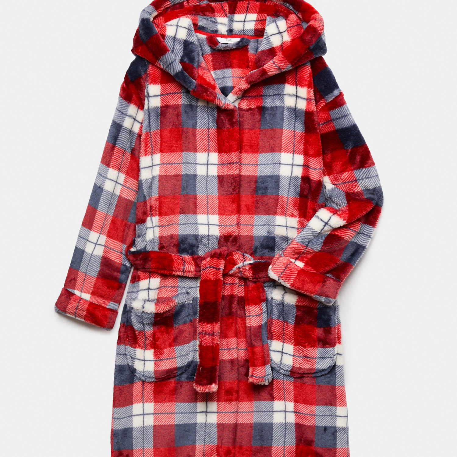 M&S Boys Fleece Red Checked Dressing Gown (1-16 Yrs) - 3-4 Years - Red Mix