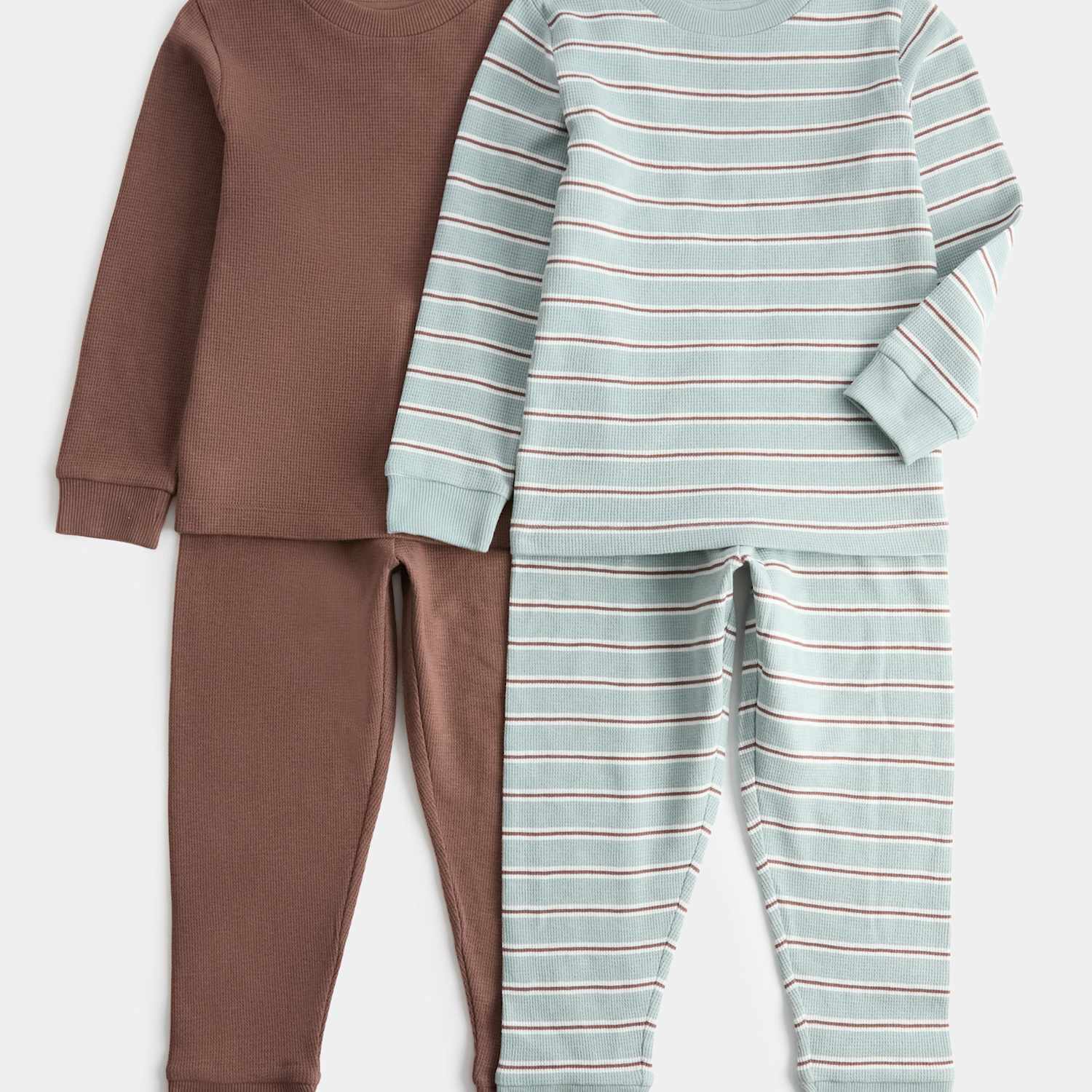 M&S Boys 2 Pack Striped Waffle Pyjama Sets (1-8 Yrs) - 5-6 Years - Green Mix