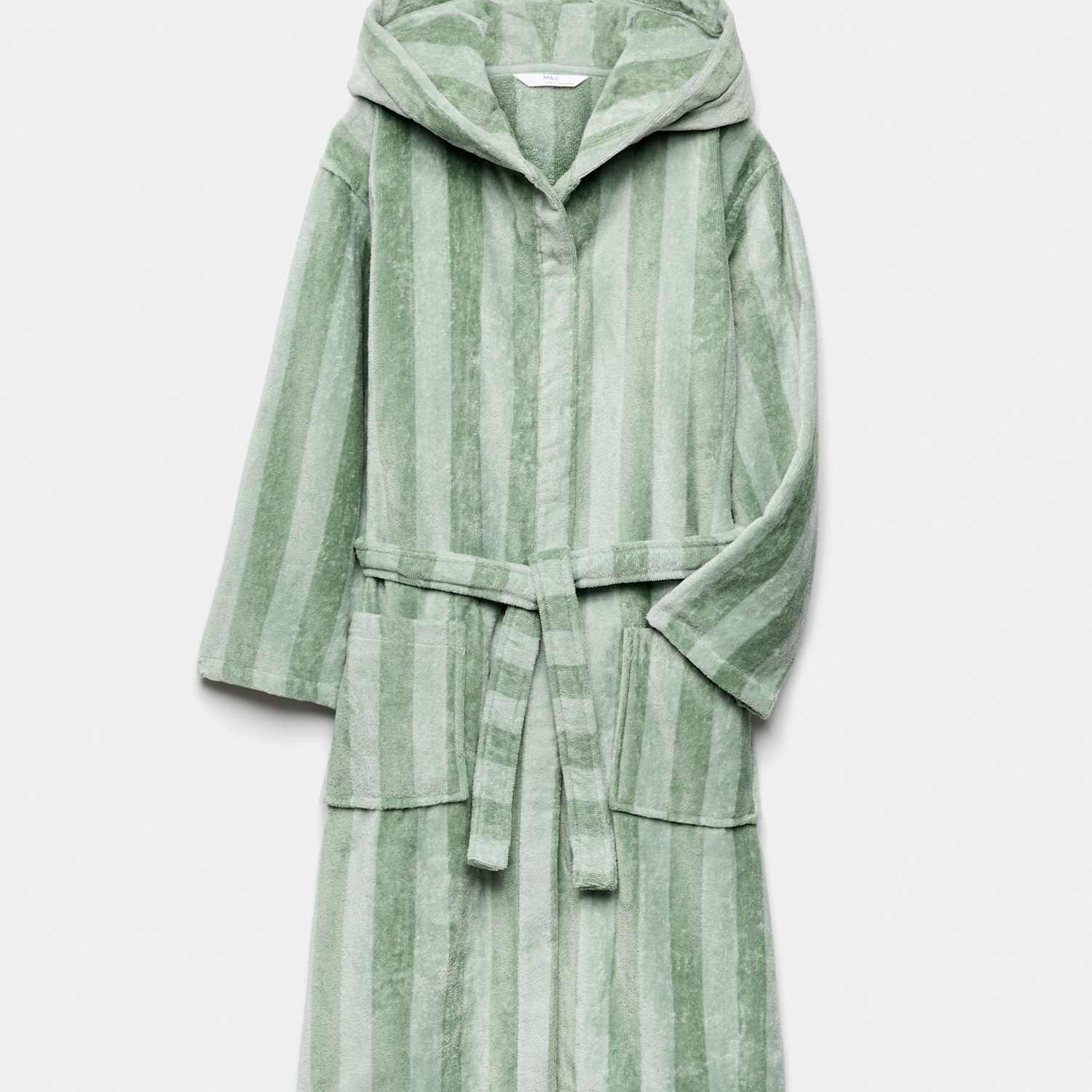 M&S Boys Pure Cotton Striped Robe (9 Mths - 10 Yrs) - 4-5 Years - Green Mix