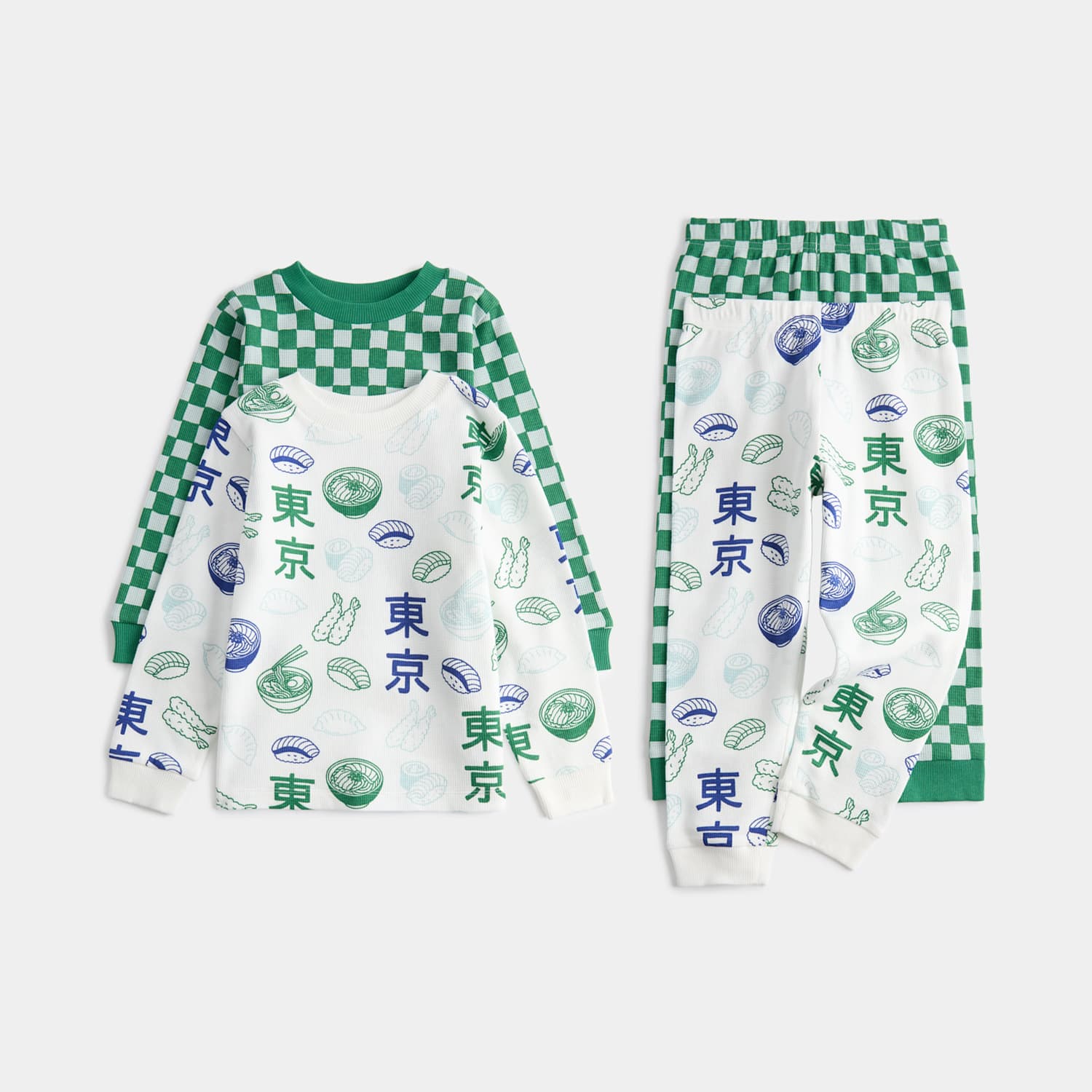 M&S Boys 2 Pack Waffle Graphic Pyjama Sets (1-8 Yrs) - 2-3 Years - Green Mix