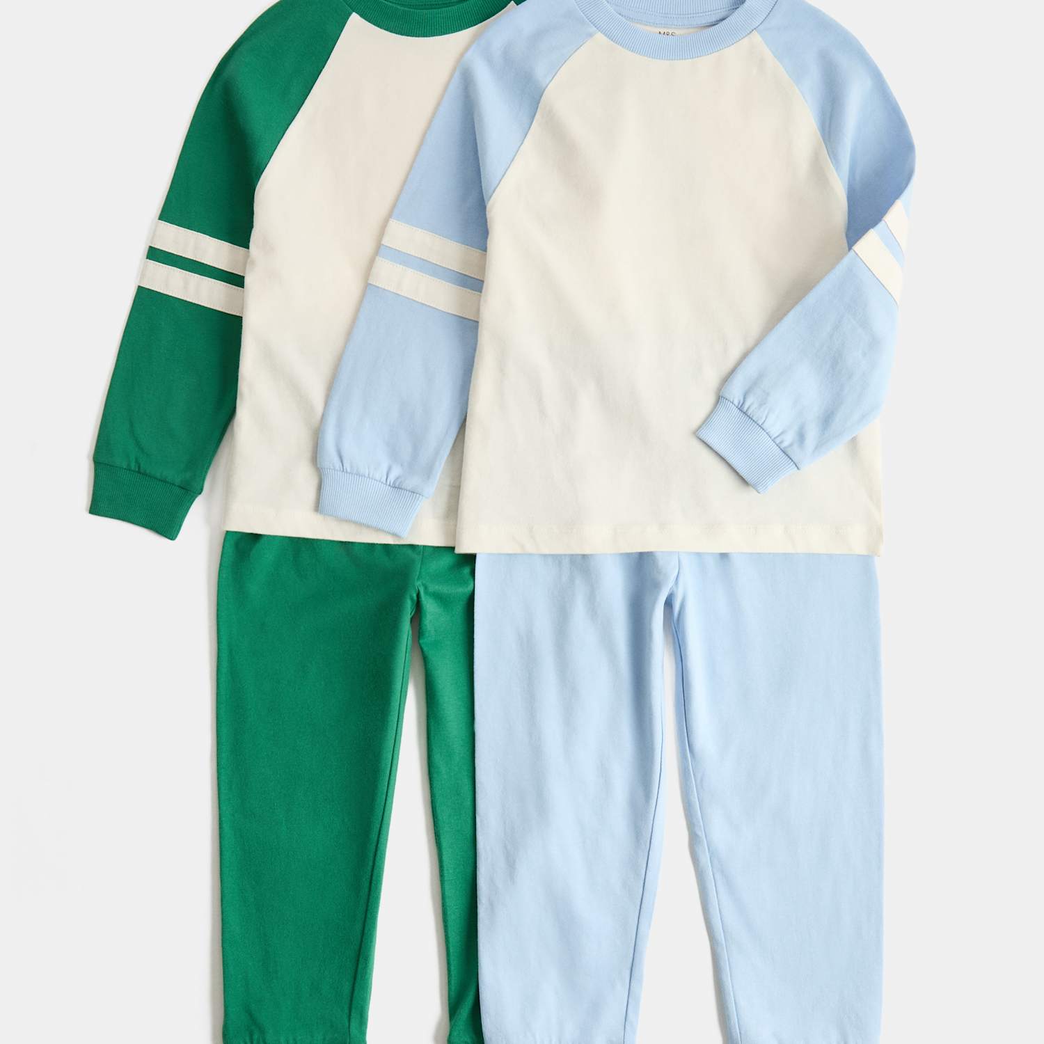 M&S Boys 2 Pack Pure Cotton Raglan Pyjama Sets (1-8 Yrs) - 5-6 Years - Blue Mix