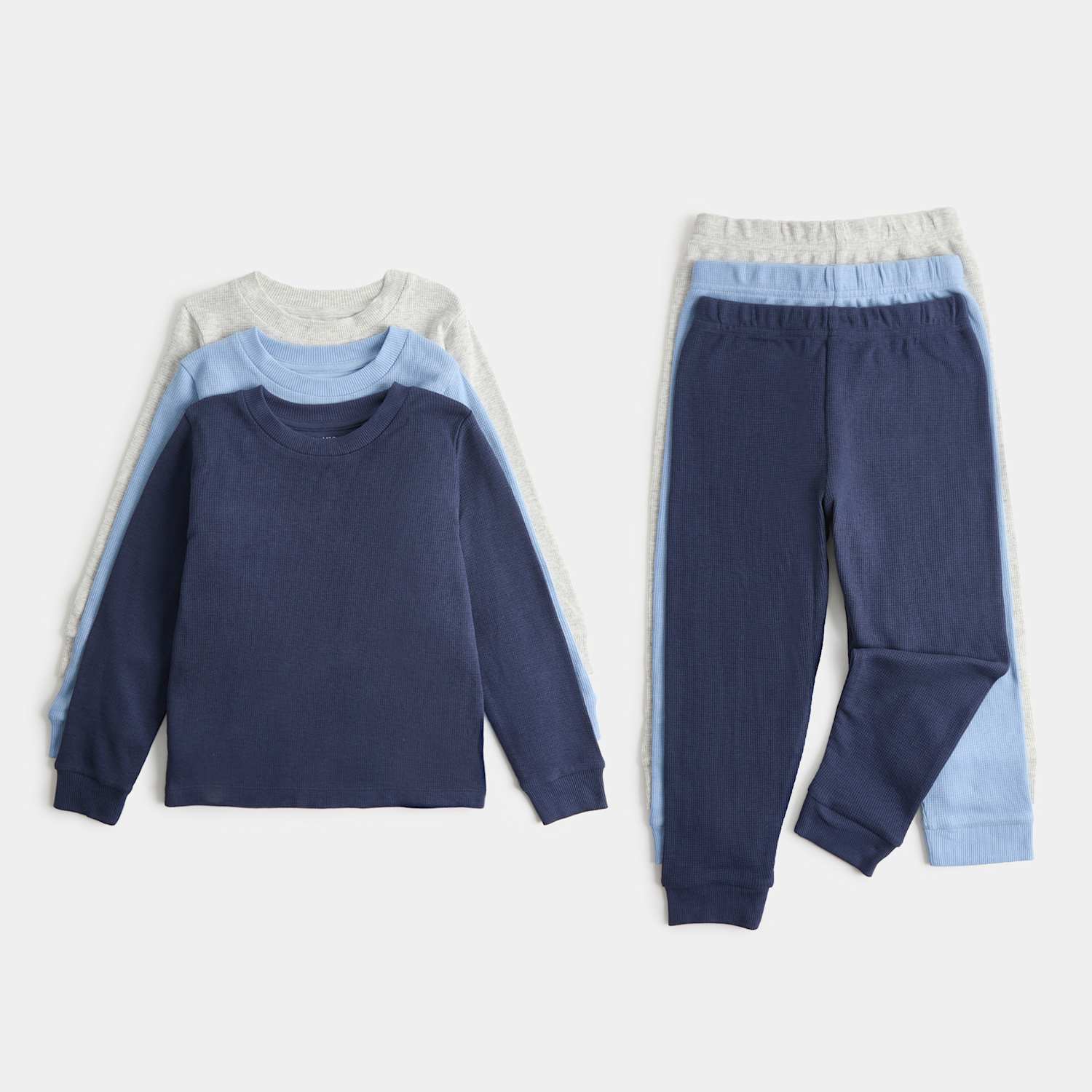 M&S Boys 3 Pack Pure Cotton Waffle Pyjama Sets (1-8 Yrs) - 12-18 Months - Blue Mix