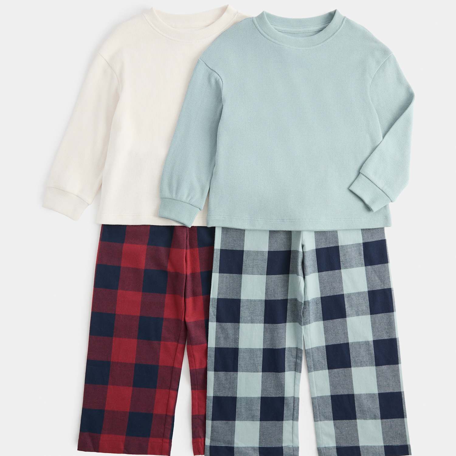 M&S Boys 2 Pack Pure Cotton Waffle Check Pyjama Sets (1-8 Yrs) - 2-3 Years - Green Mix