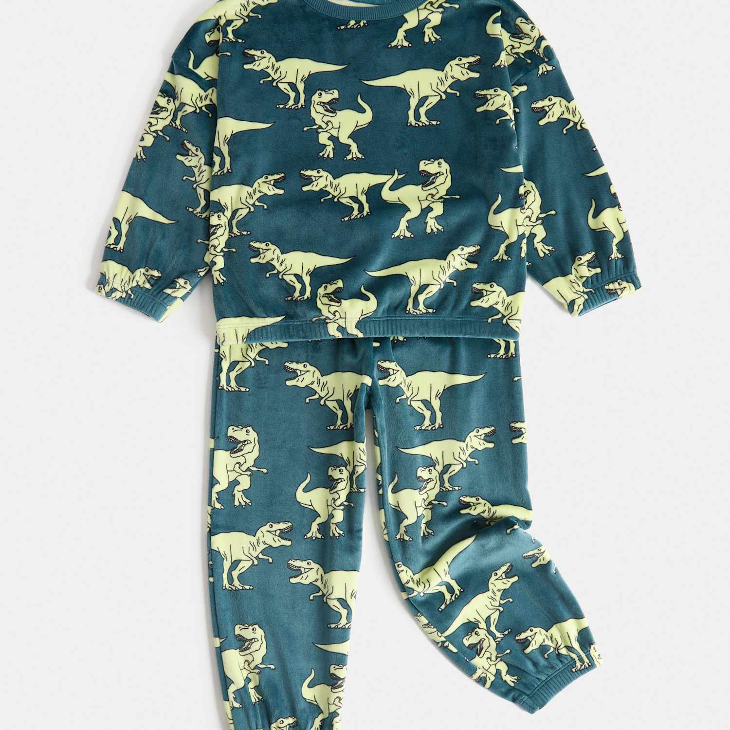 M&S Boys Velour Dinosaur Pyjamas (1-8 Yrs) - 2-3 Years - Green Mix