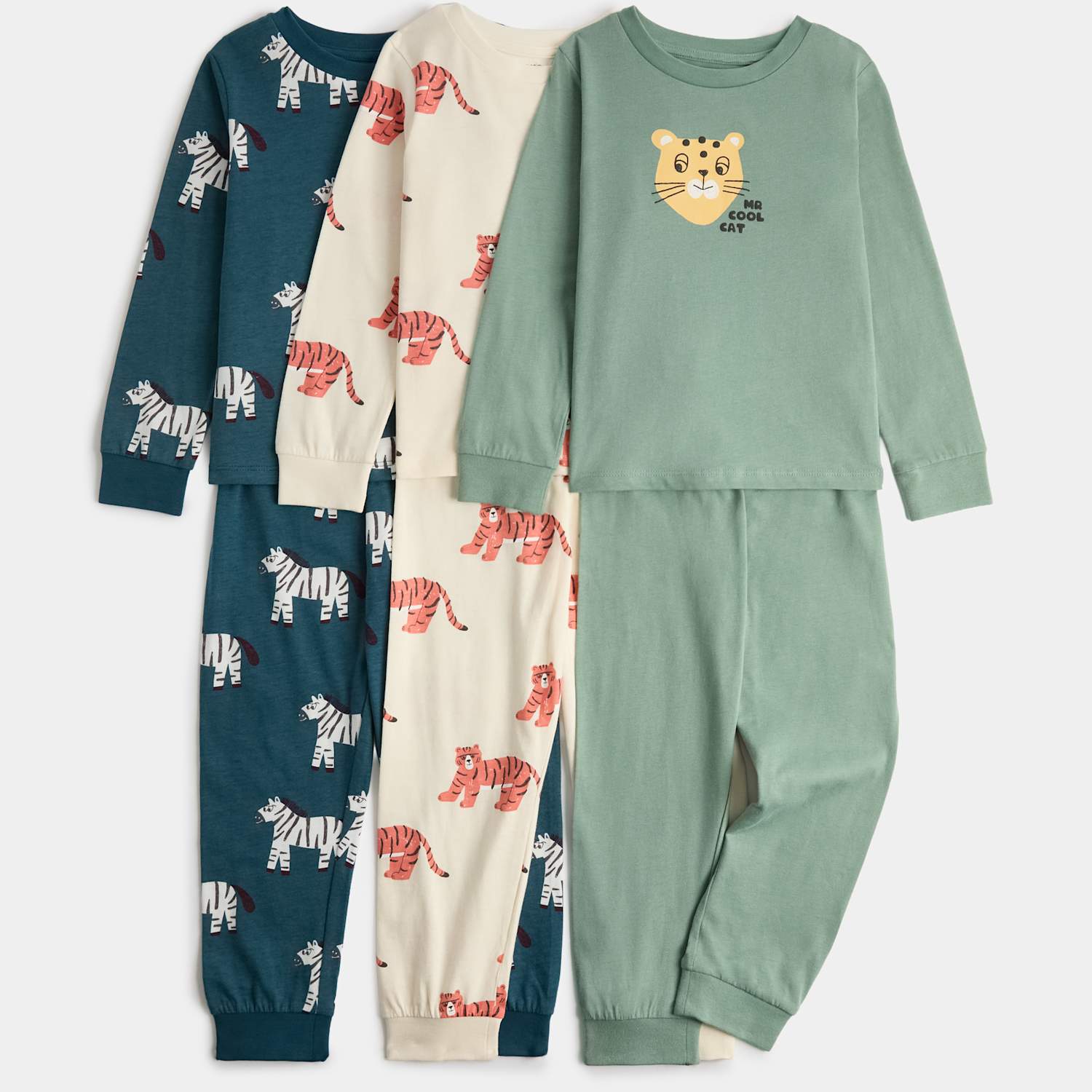 M&S Boys 3 Pack Animal Print Pyjama Sets (1-8 Yrs) - 18-24 Months - Blue Mix