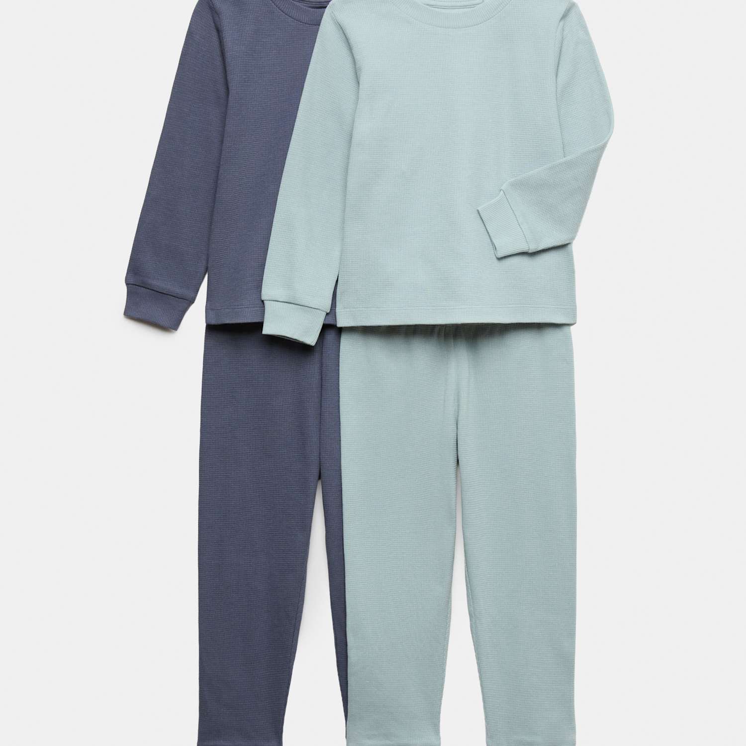 M&S Boys 2 Pack Pure Cotton Waffle Pyjama Sets (1-8 Yrs) - 18-24 Months - Blue Mix