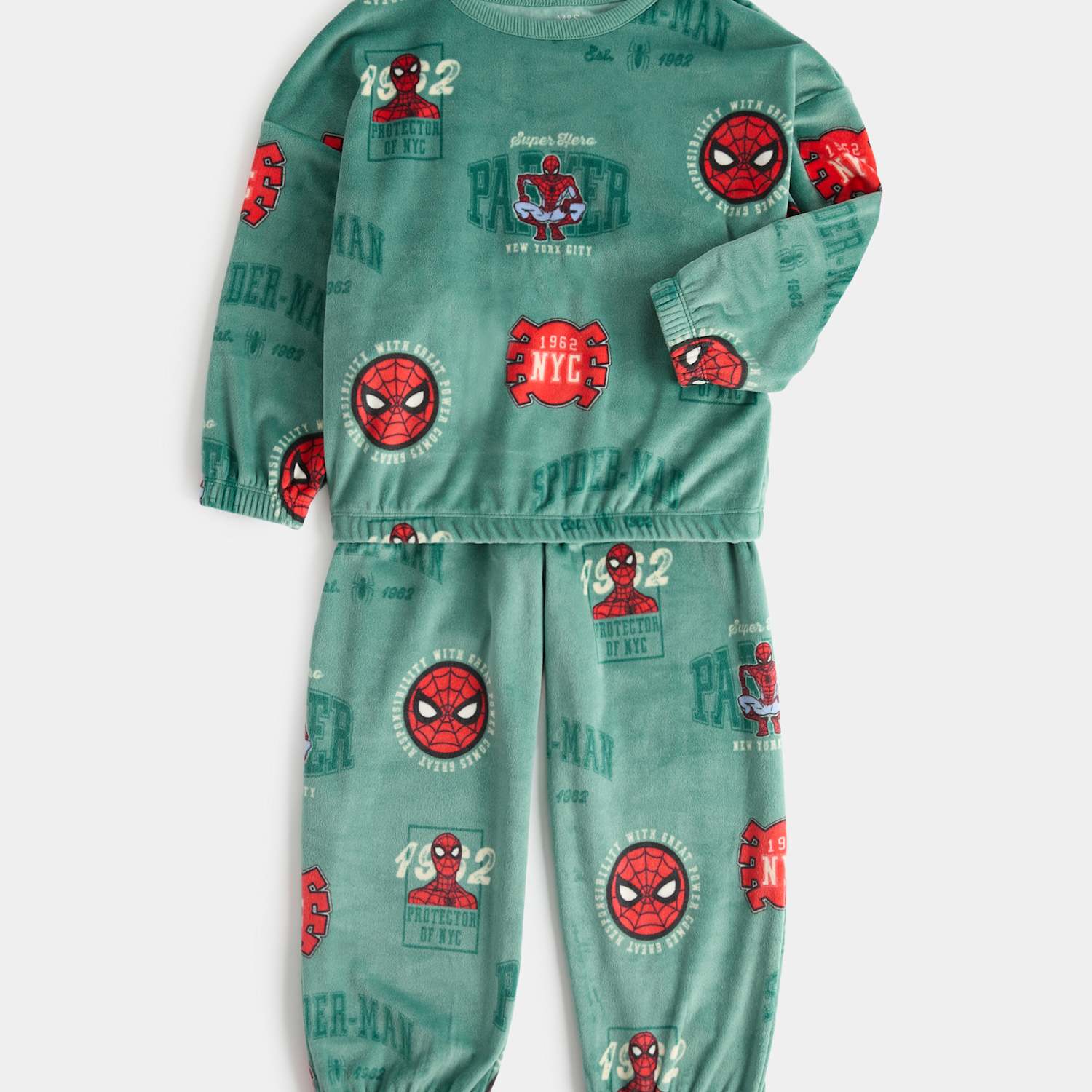 M&S Boys Spider-Man Velour Pyjamas (1-8 Yrs) - 4-5 Years - Green Mix