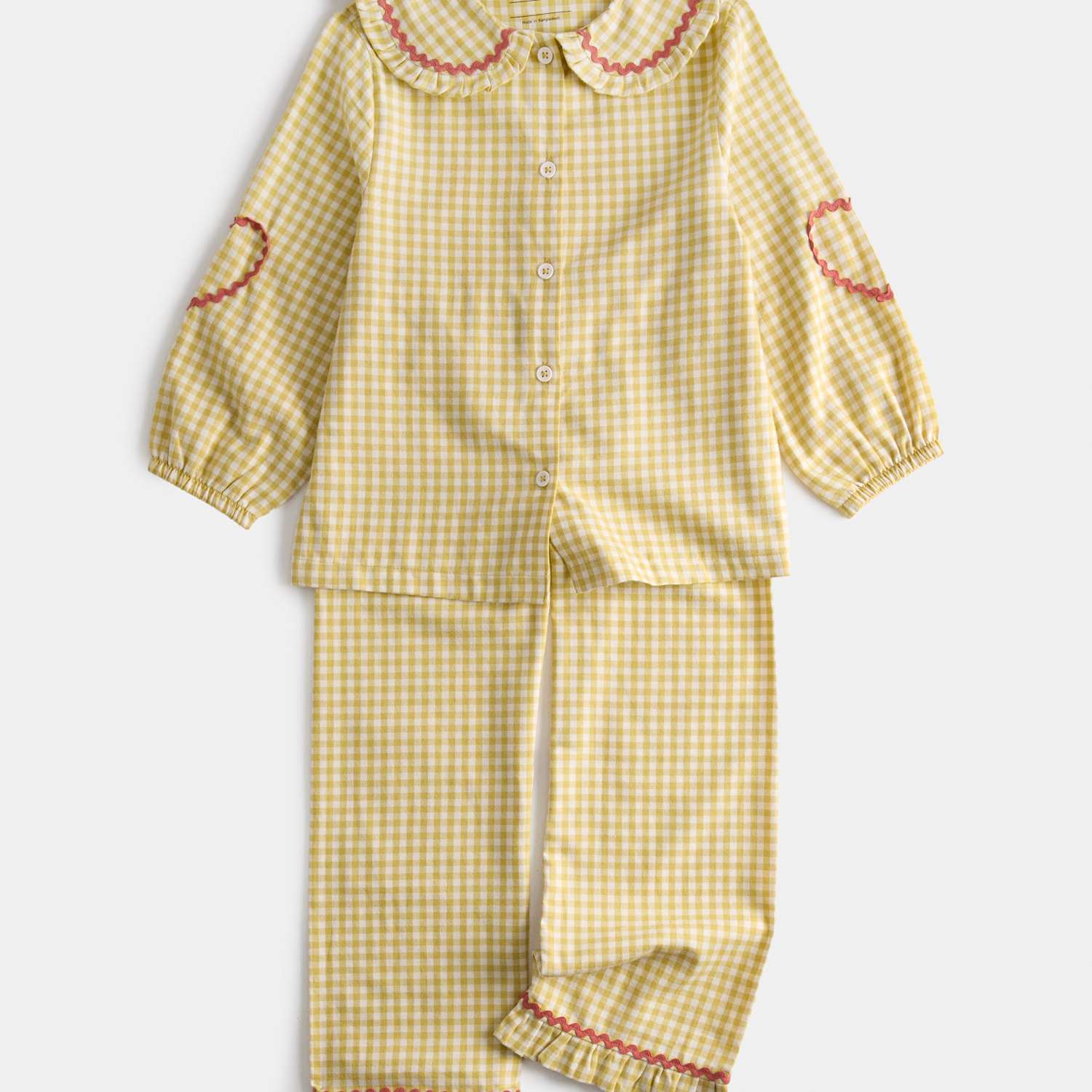 M&S Girls Pure Cotton Frill Checked Pyjamas (9 Mths - 8 Yrs) - 3-4 Years - Yellow Mix