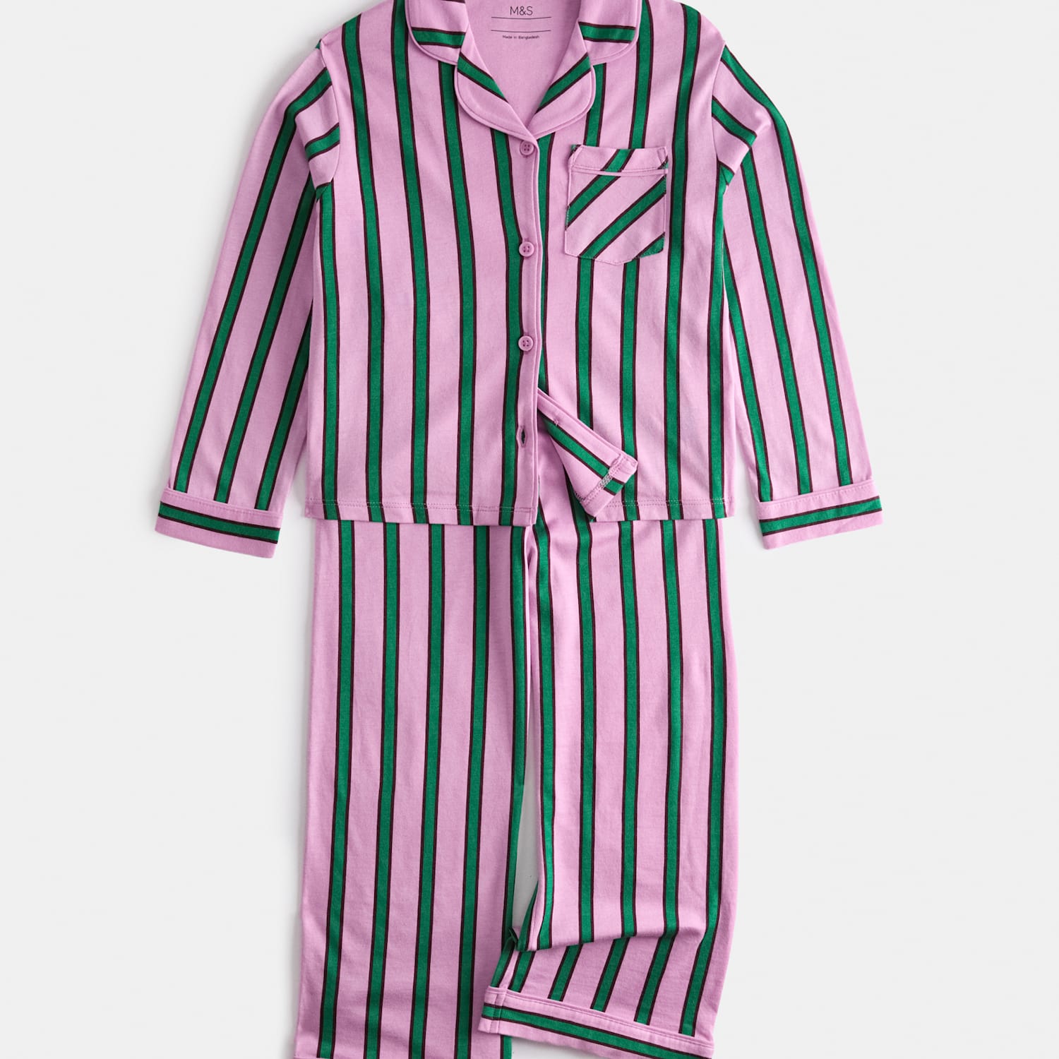 M&S Girls Pure Cotton Striped Pyjamas (1-8 Yrs) - 12-18 Months - Pink Mix