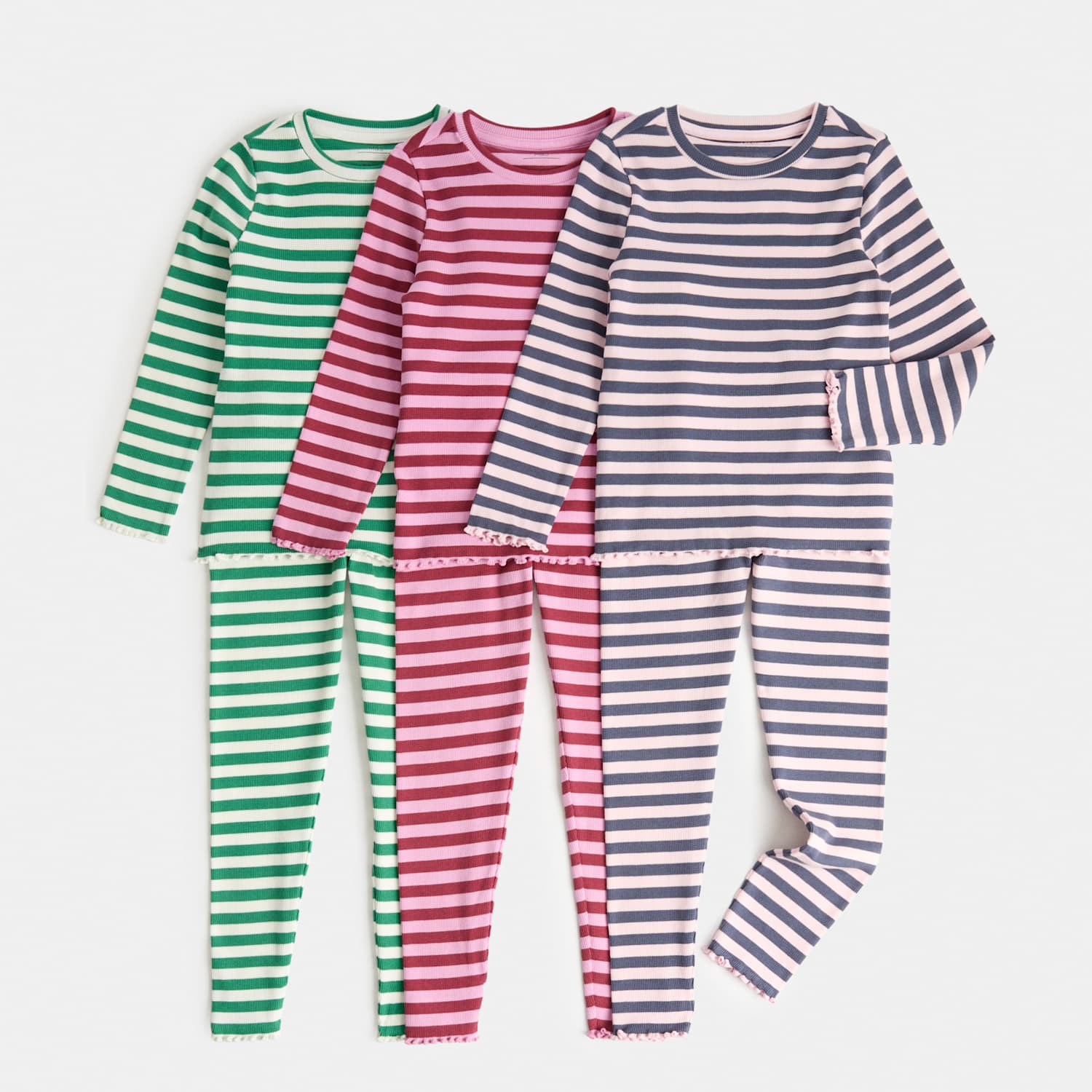 M&S Girls 3 Pack Cotton Rich Ribbed Striped Pyjama Sets (1-8 Yrs) - 3-4 Years - Pink Mix