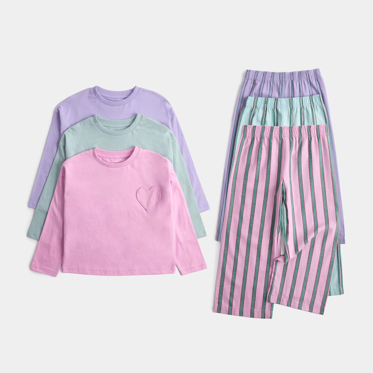 M&S Girls 3 Pack Striped Heart Pocket Pyjama Sets (1-8 Yrs) - 3-4 Years - Pink Mix