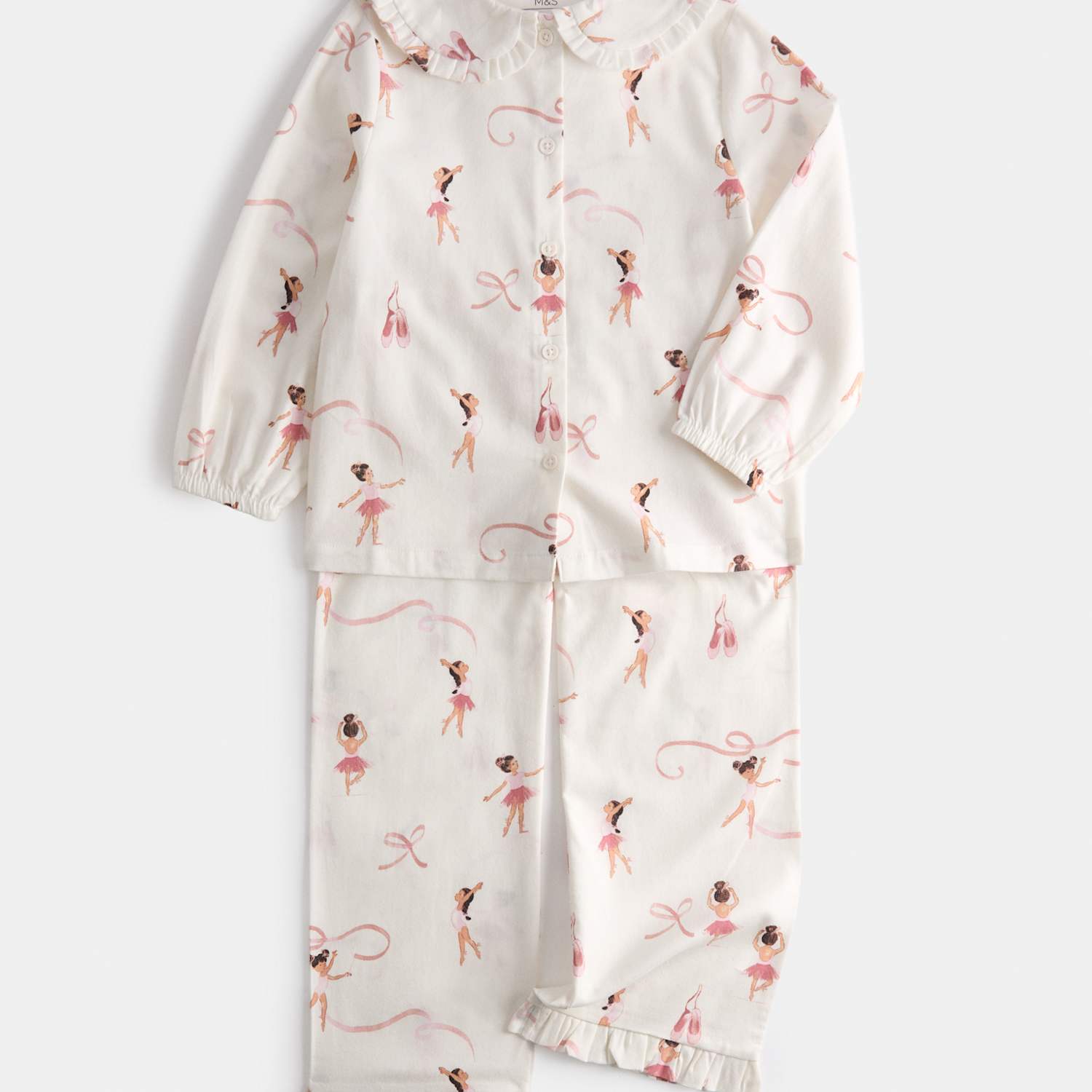 M&S Girls Ballerina Revere Woven Pyjamas (1-8 Yrs) - 7-8 Years - Ivory Mix