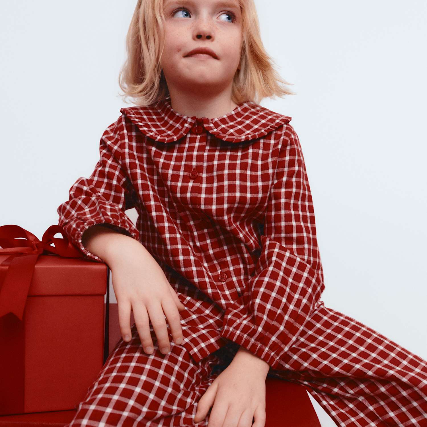 M&S Girls Pure Cotton Checked Revere Pyjama Set (12 Mths-10 Yrs) - 12-18 Months - Red Mix
