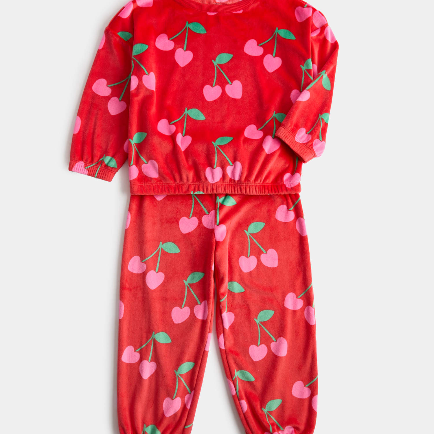 M&S Girls Cherry Print Velour Pyjamas - 12-18 Months - Multi