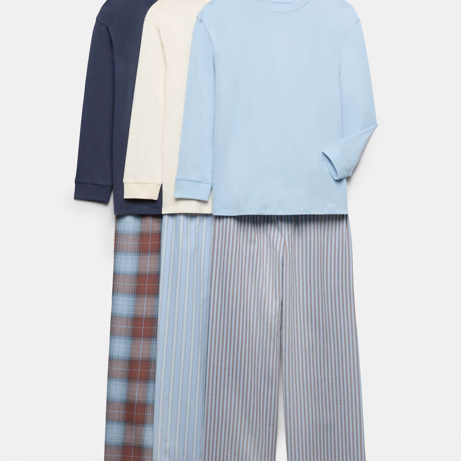 M&S Boys 3 Pack Checked Striped Pyjama Sets (6-16 Yrs) - 6-7 Years - Blue Mix