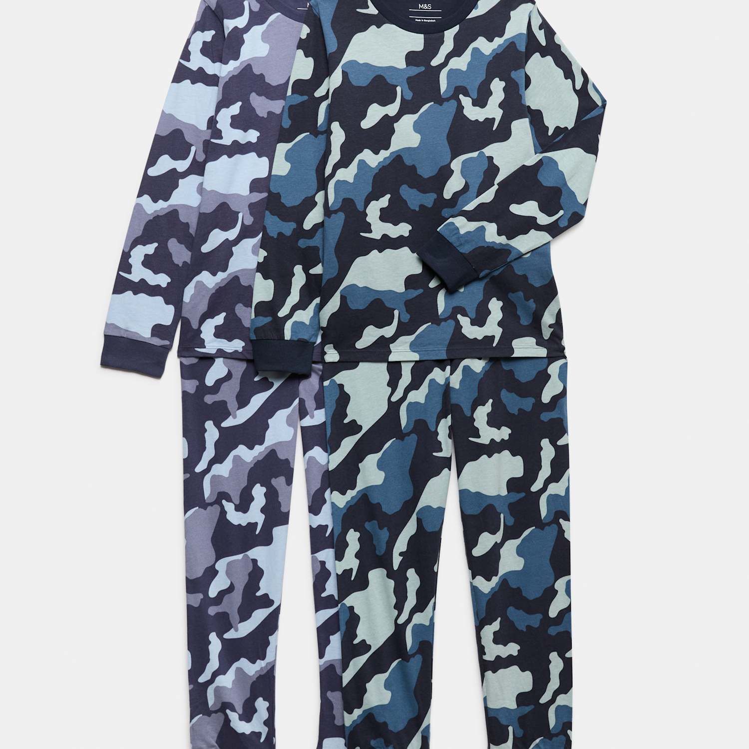M&S Boys 2 Pack Camouflage Pyjama Sets (12 Mths-16 Yrs) - 12-13 Years - Green Mix