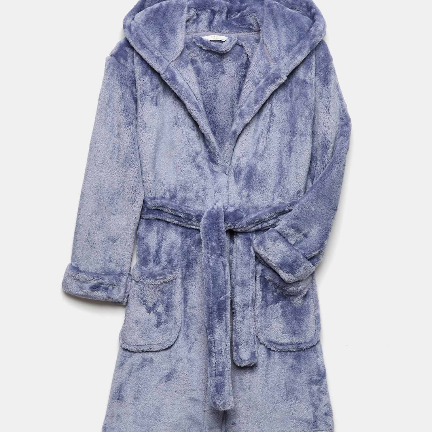 M&S Boys Fleece Plain Dressing Gown (1-16 Yrs) - 2-3 Years - Slate Blue