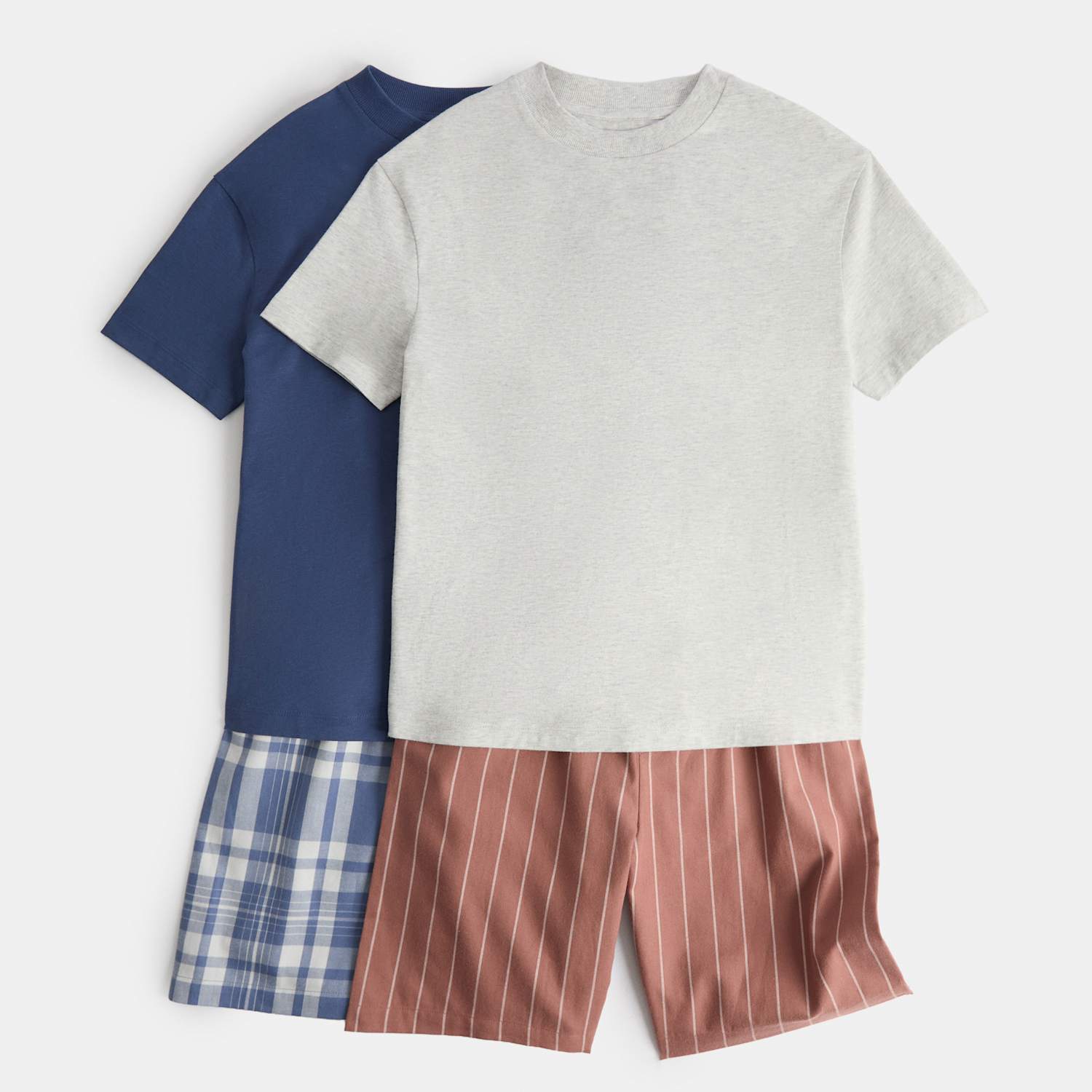 M&S Boys 2 Pack Pure Cotton Boxer Short Pyjama Sets (3-16 Yrs) - 3-4 Years - Grey Mix