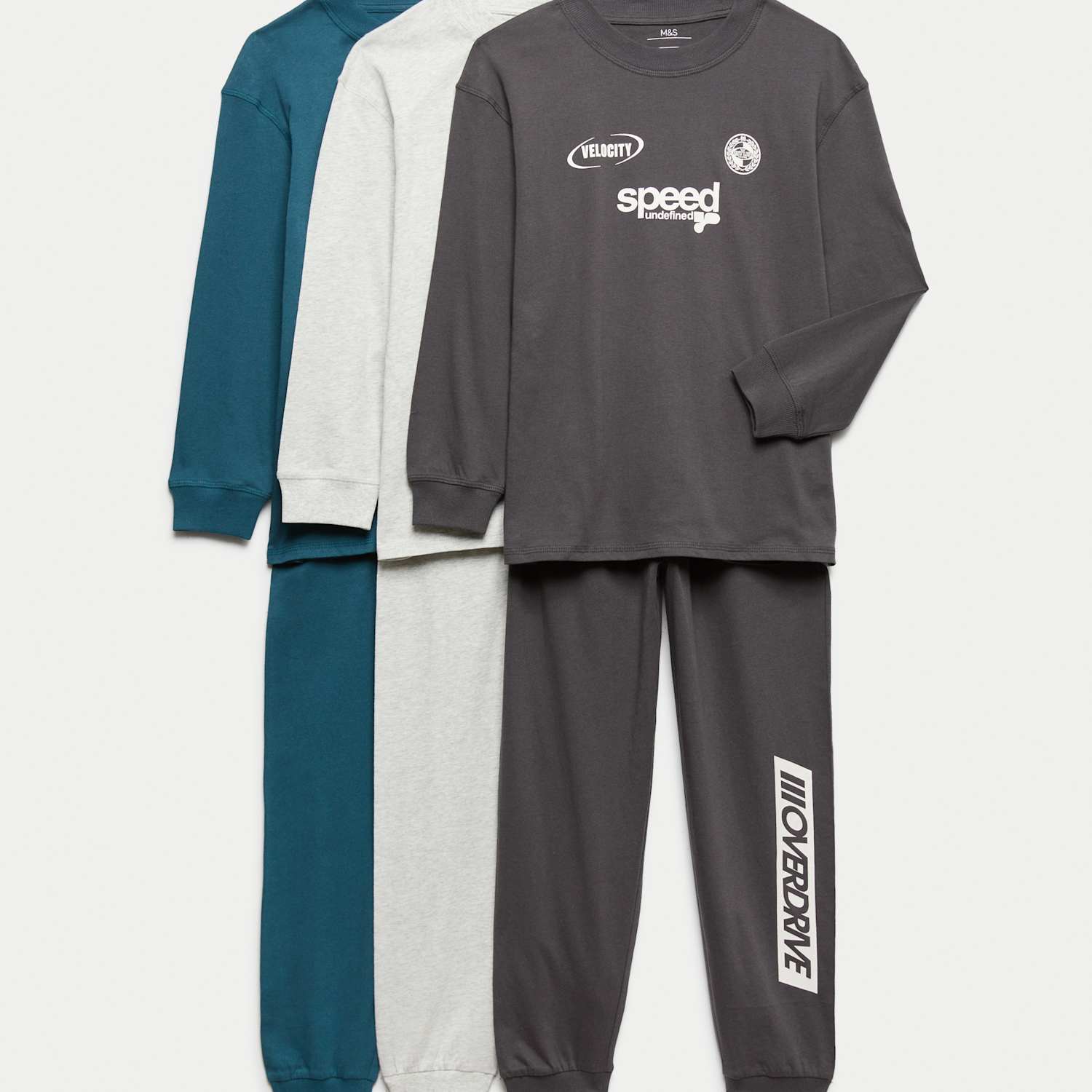 M&S Boys 3 Pack Pure Cotton Speed Pyjama Sets (1-16 Yrs) - 2-3 Years - Grey Mix